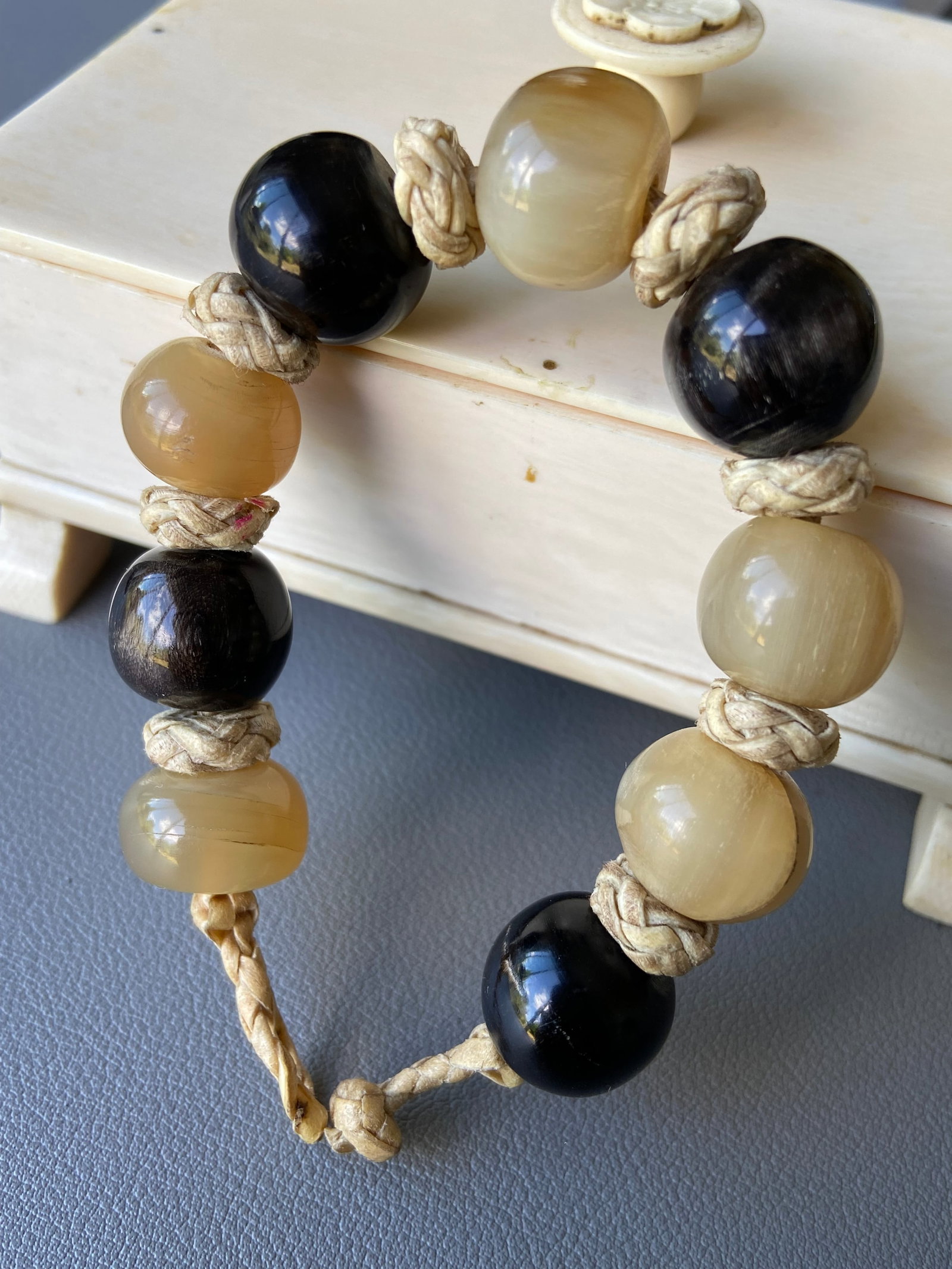 Vintage Braided Leather Bracelet with Mixed Natural Horn Beads, 20cm (1 of 19)