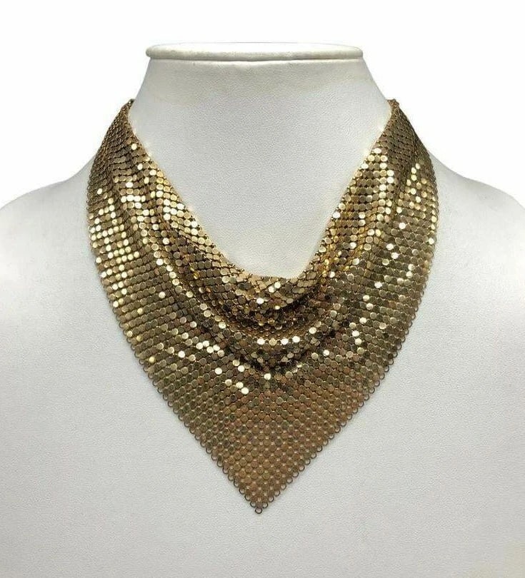 Whiting and Davis Gold Tone Mesh Bib Bandana Necklace (1 of 4)