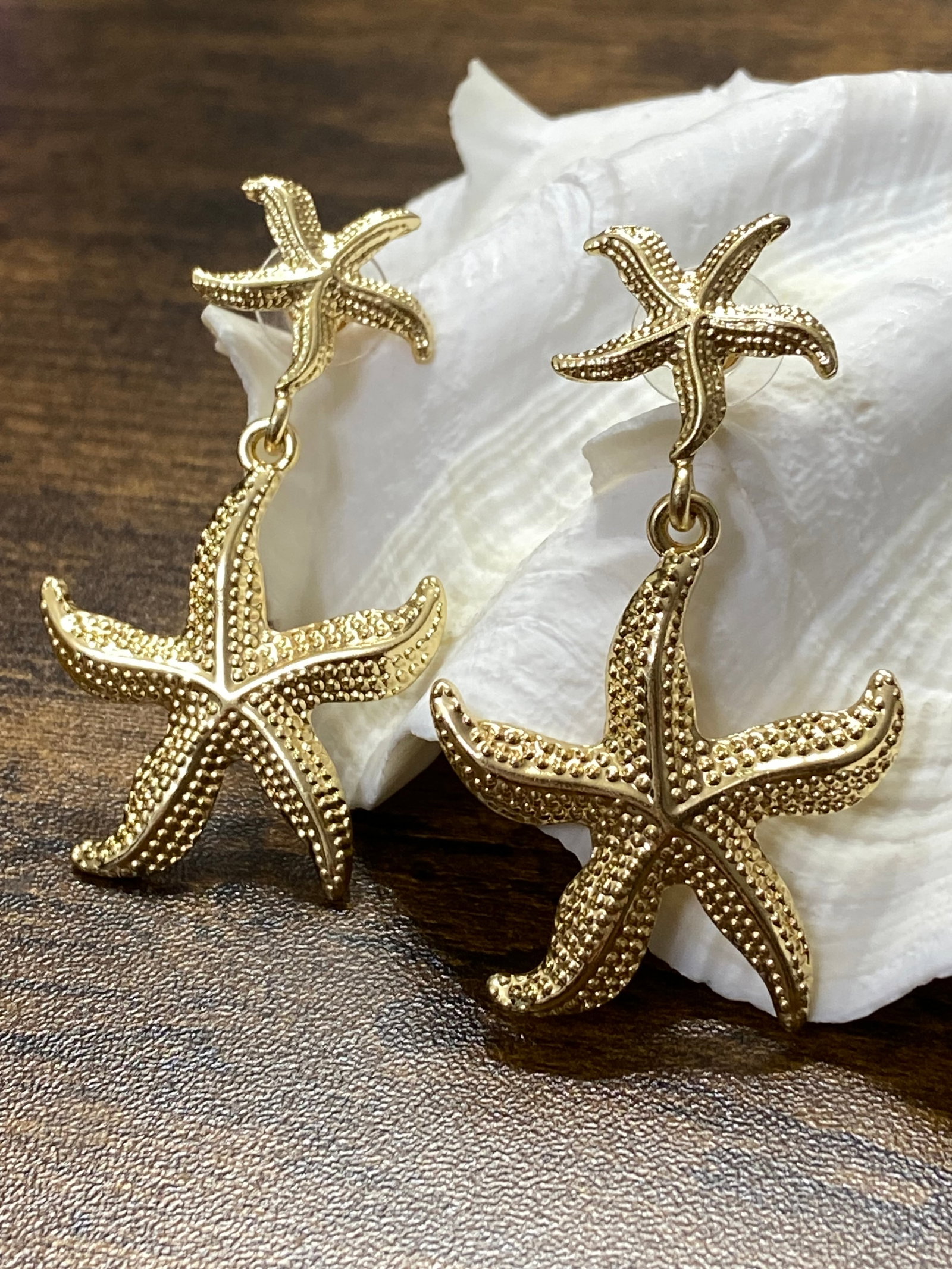 Gold Plated Steel Starfish style statement earring dangle earrings (1 of 9)