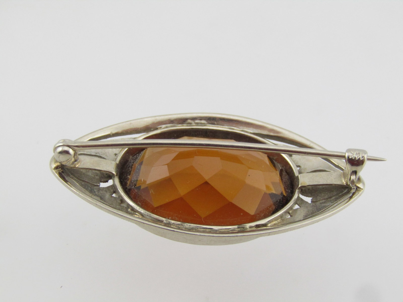Edwardian 14kt Citrine Brooch, Early 1900's, White Gold - 4