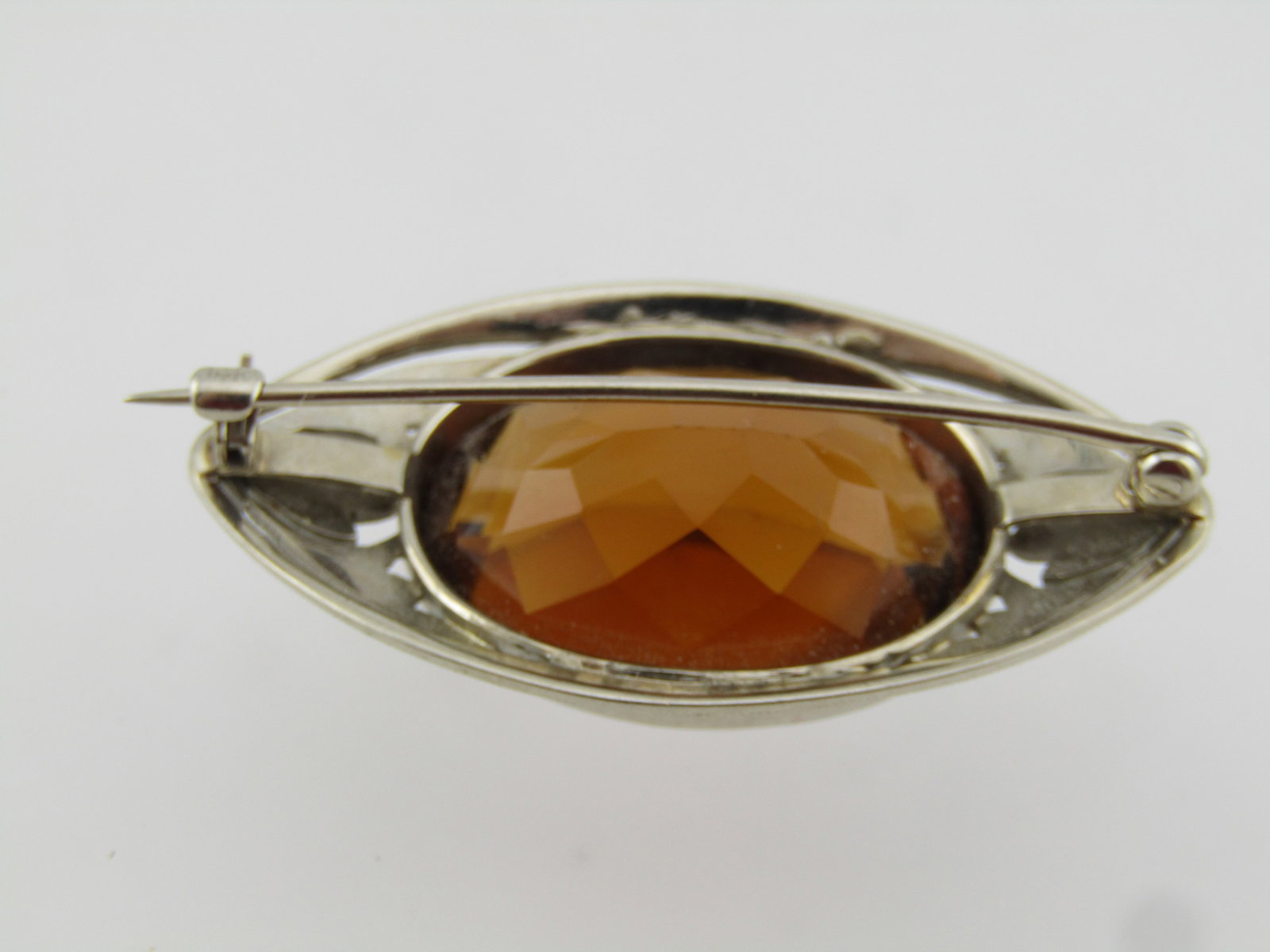 Edwardian 14kt Citrine Brooch, Early 1900's, White Gold - 5