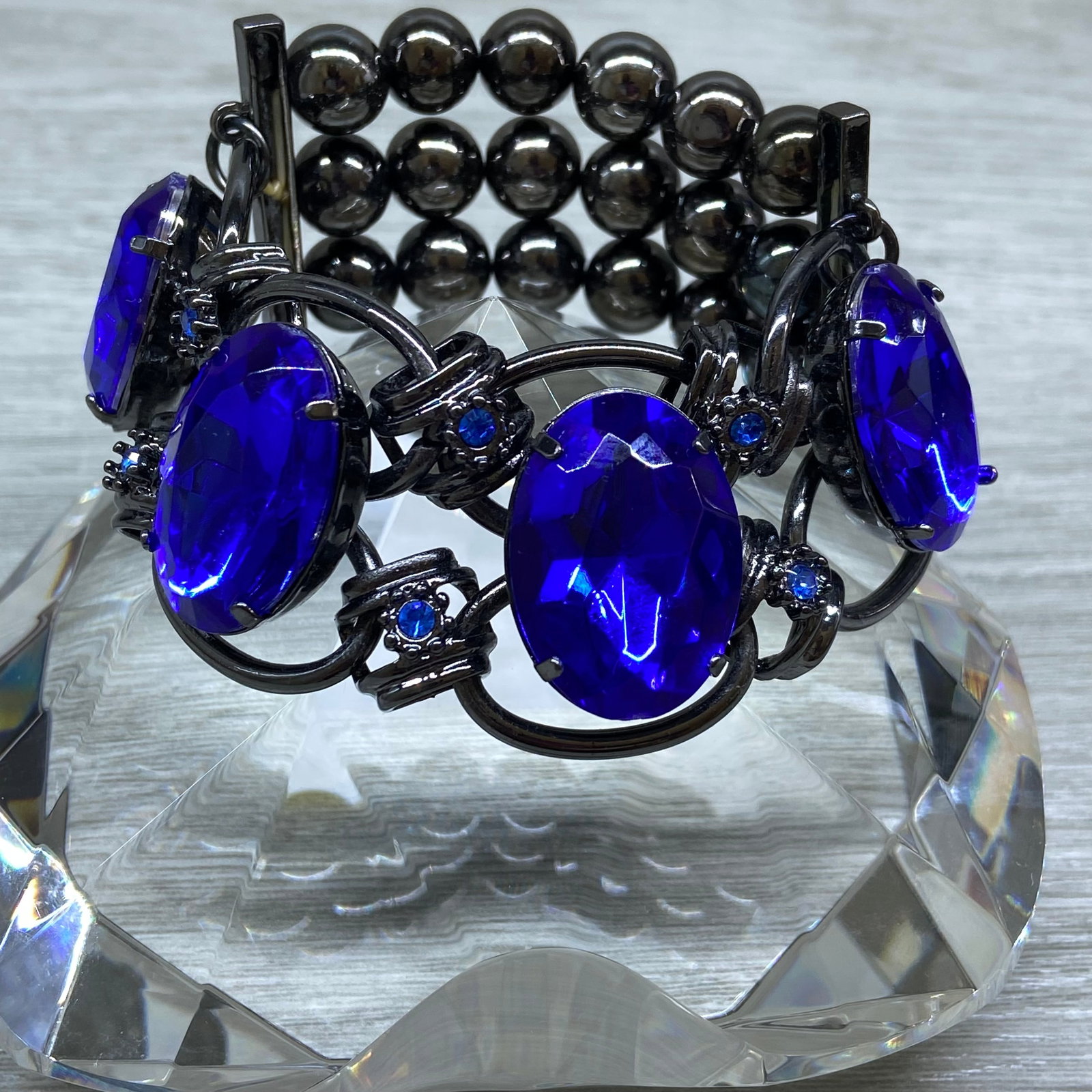 Statement Bracelet with Synthetic Blue Sapphire Inlaid - 2