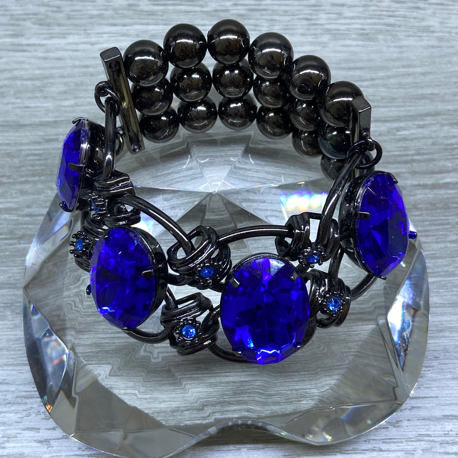 Statement Bracelet with Synthetic Blue Sapphire Inlaid - 4