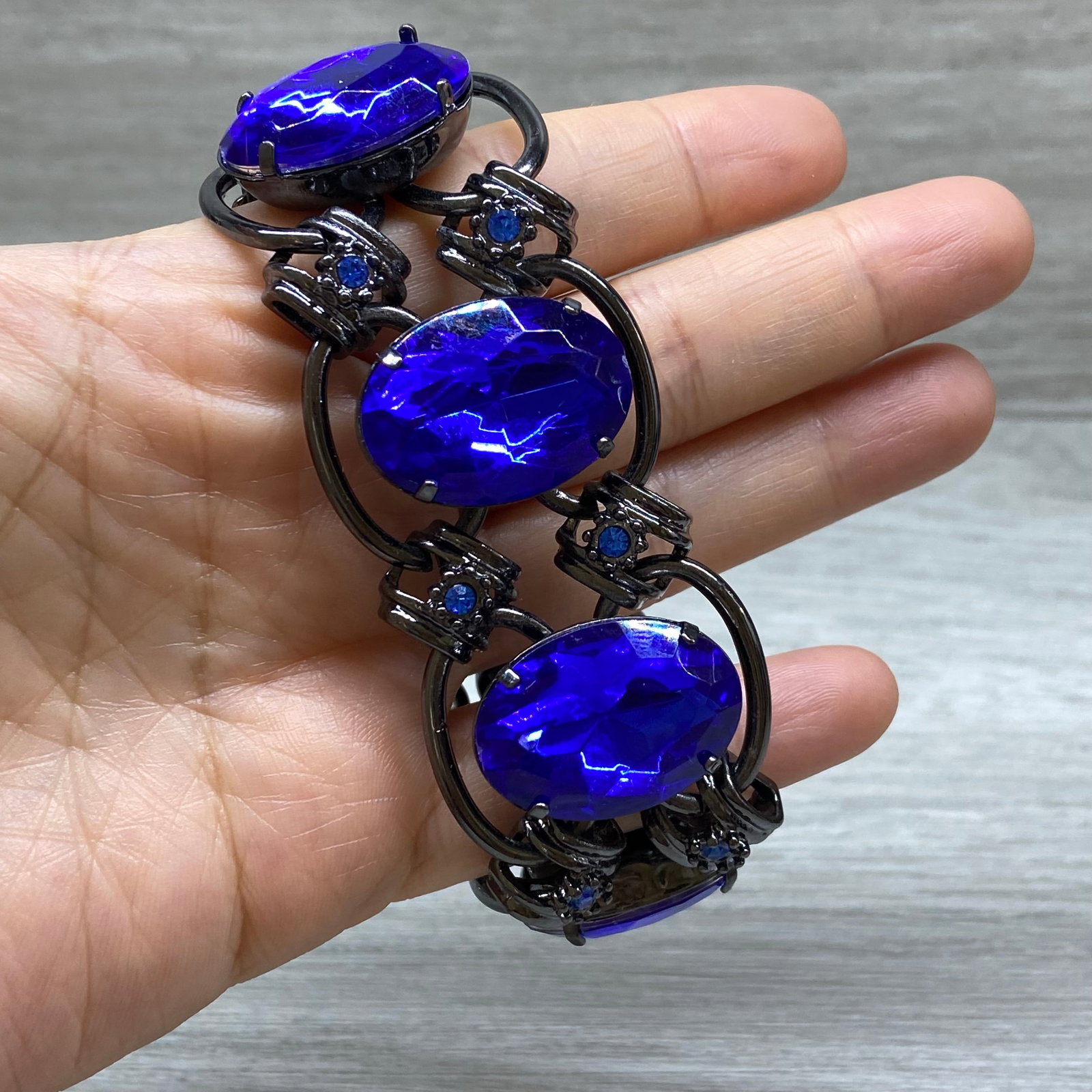 Statement Bracelet with Synthetic Blue Sapphire Inlaid - 5