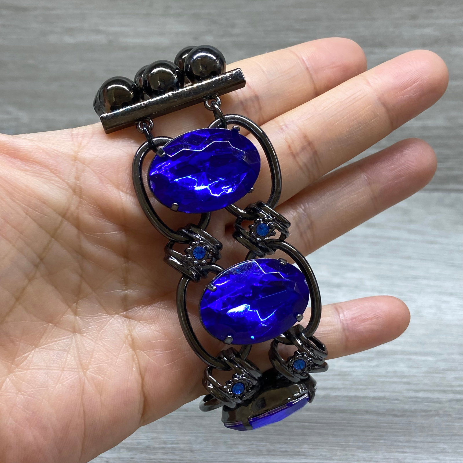Statement Bracelet with Synthetic Blue Sapphire Inlaid - 6