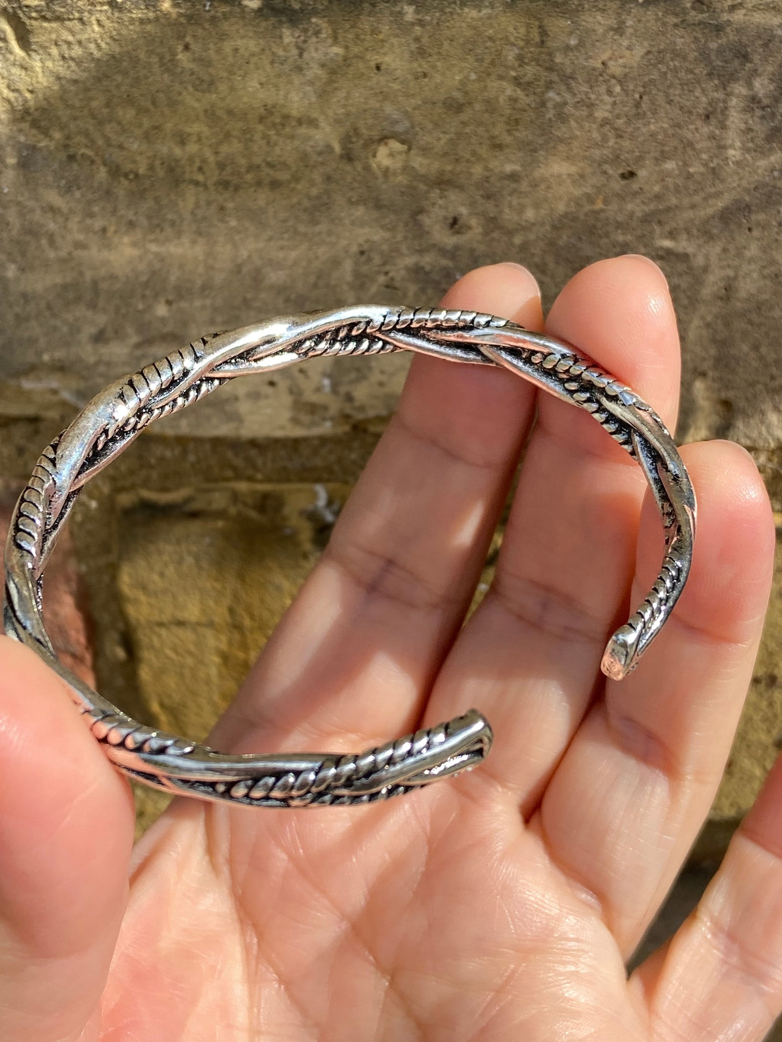 Interwoven Paths Bangle - Braided Titanium Steel - 3
