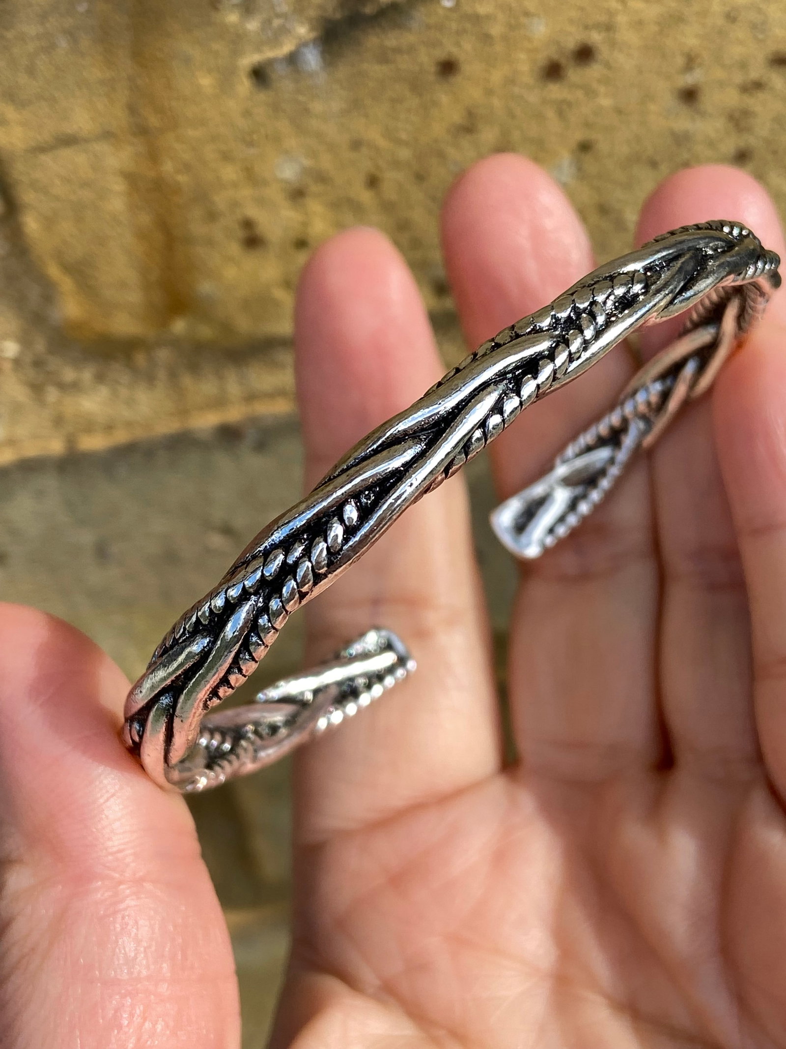 Interwoven Paths Bangle - Braided Titanium Steel - 5