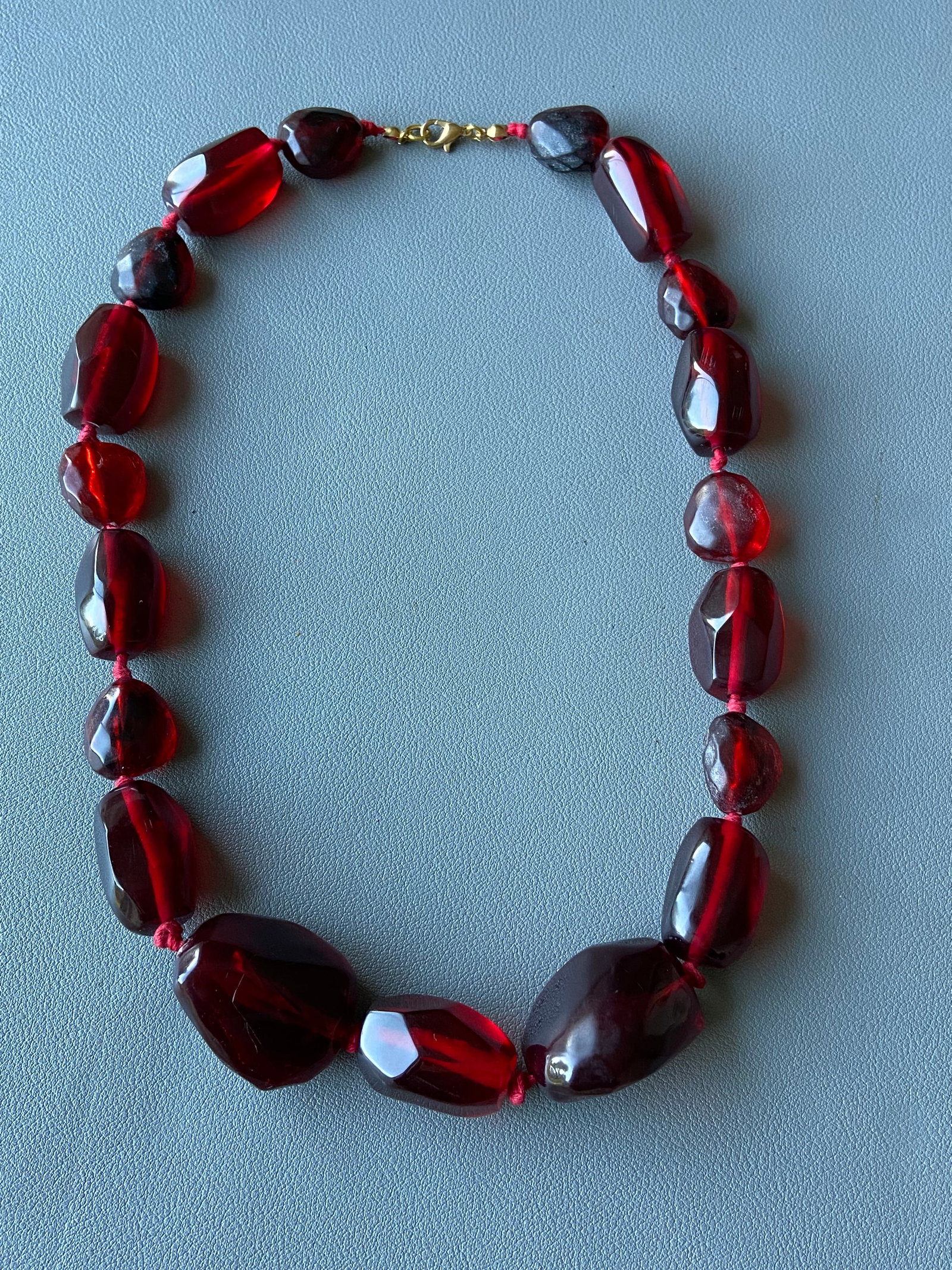 Vintage 1930s Celluloid Cherry Amber Graduated Faceted Bead Necklace - 56cm / 85g - 7