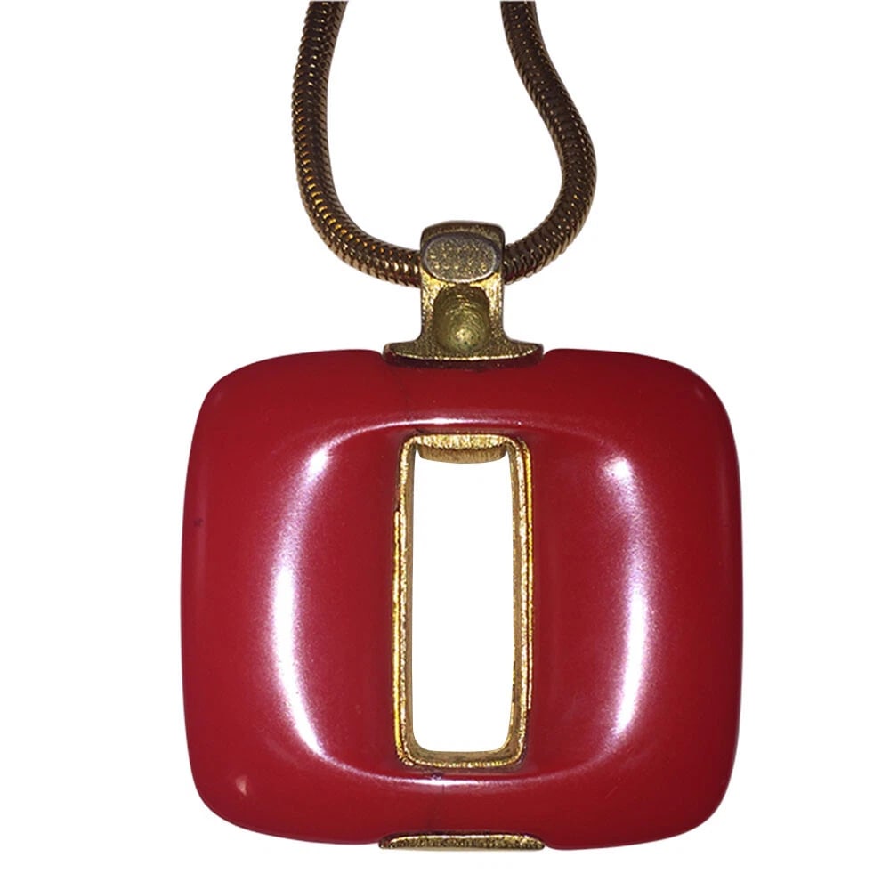 Lanvin Large Square Red and Gold Pendant Necklace - 5