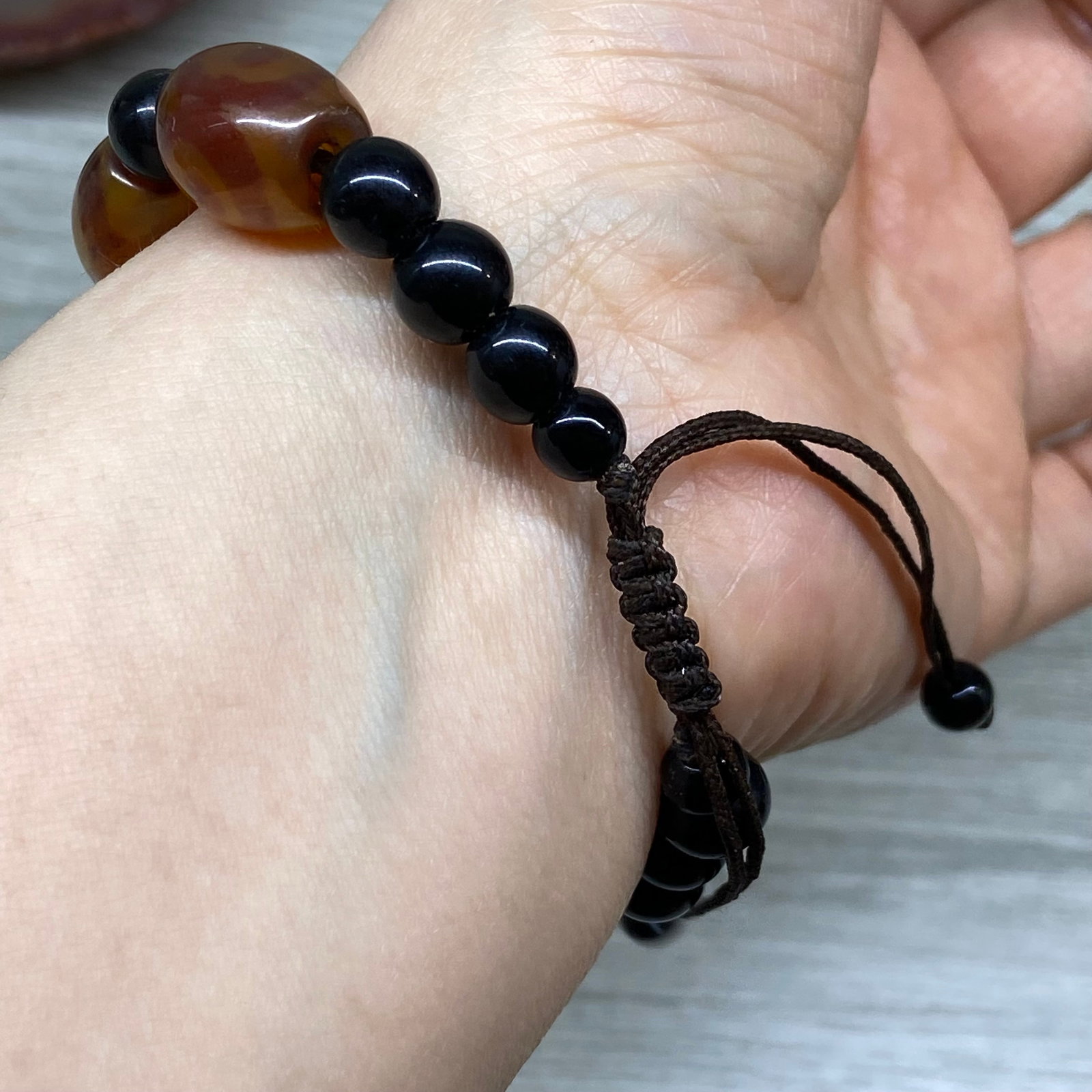 Peking Glass Agate-Inspired Dzi Bead Bracelet with Adjustable Cord - 6