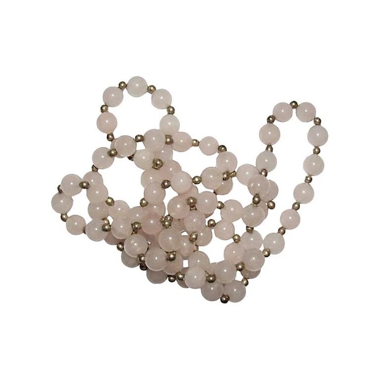 Rose Quartz Silver Plated Bead Necklace - 5
