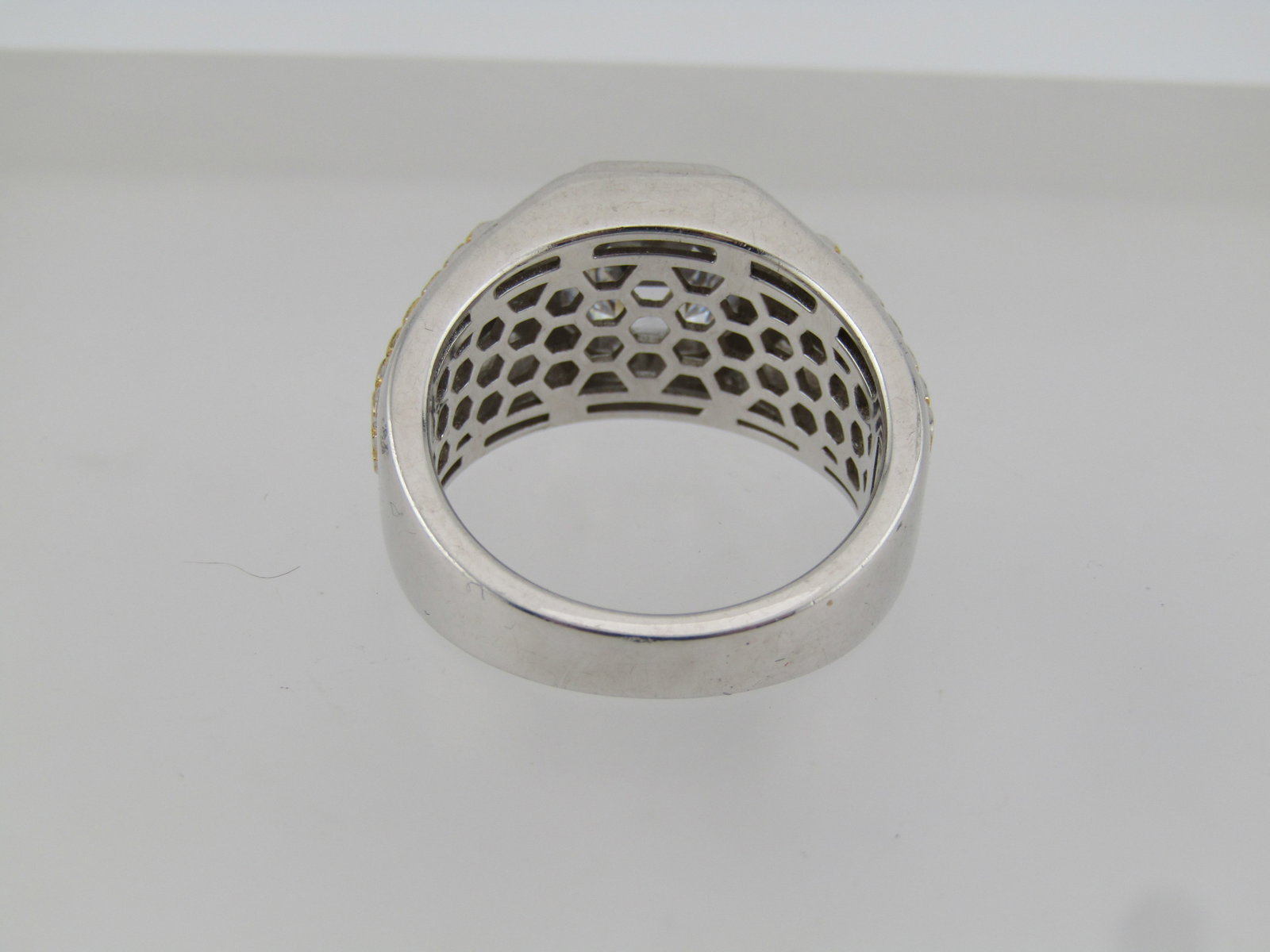 Men's Sterling Clear Stone Ring, Sz. 11.5, Gold Accents, Signed, Modern Age Ring - 6