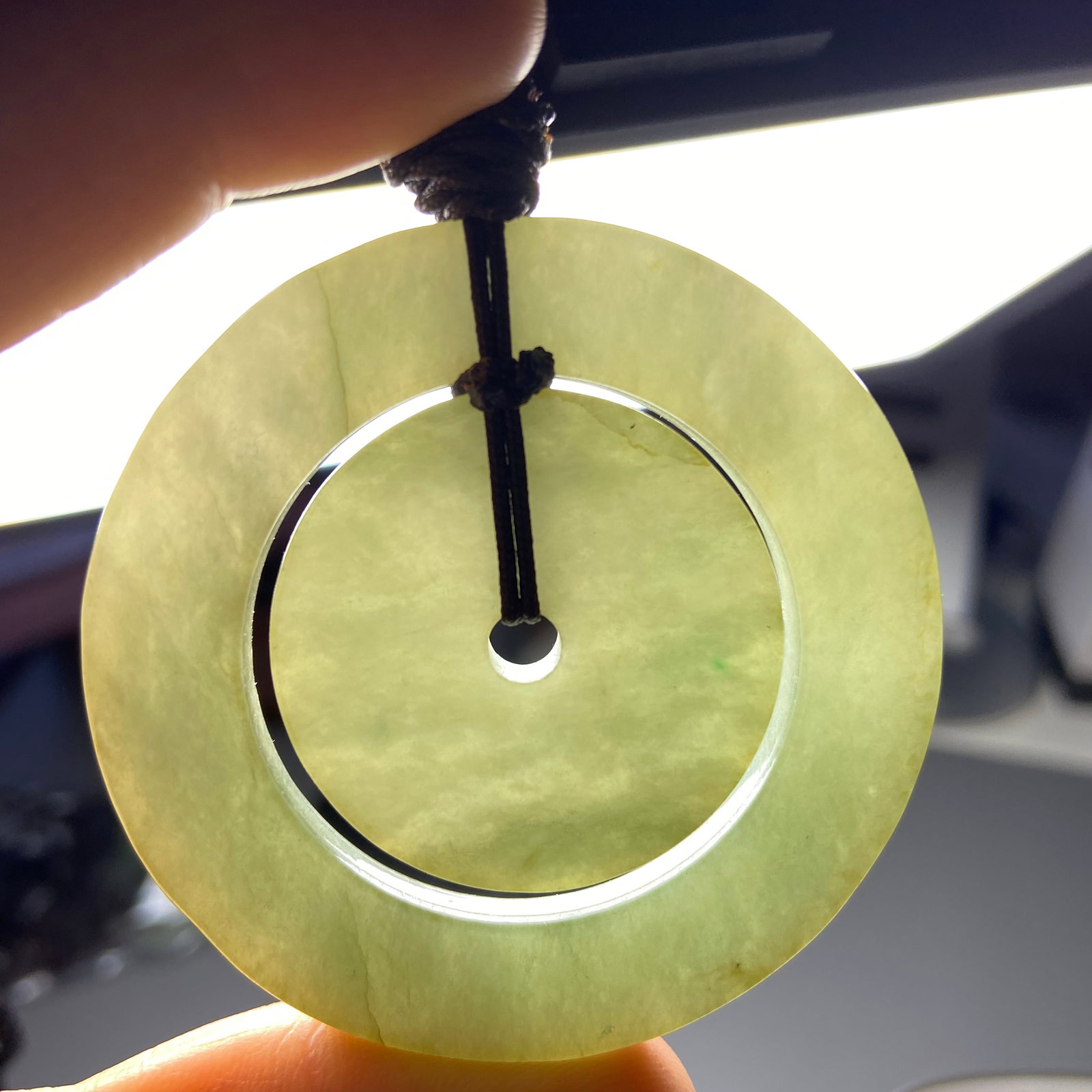 A large pair of Natural green jadeite Jade concentric circle peace buckles - 4