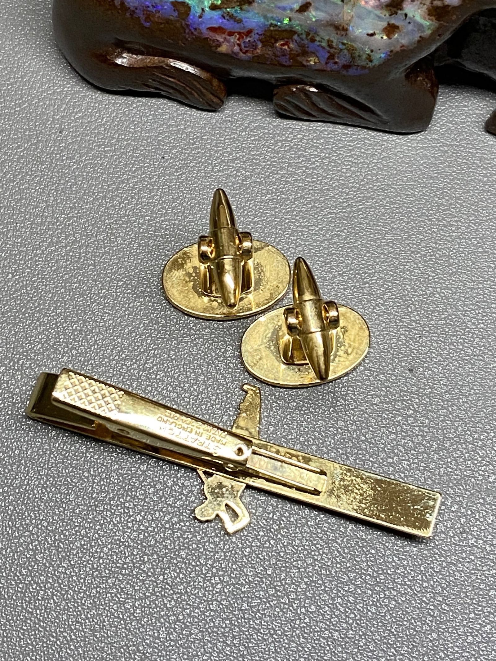 Vintage Stratton of London 22ct Gold-Plated Cufflinks and Tie Clip Set in Original Presentation Box - 5