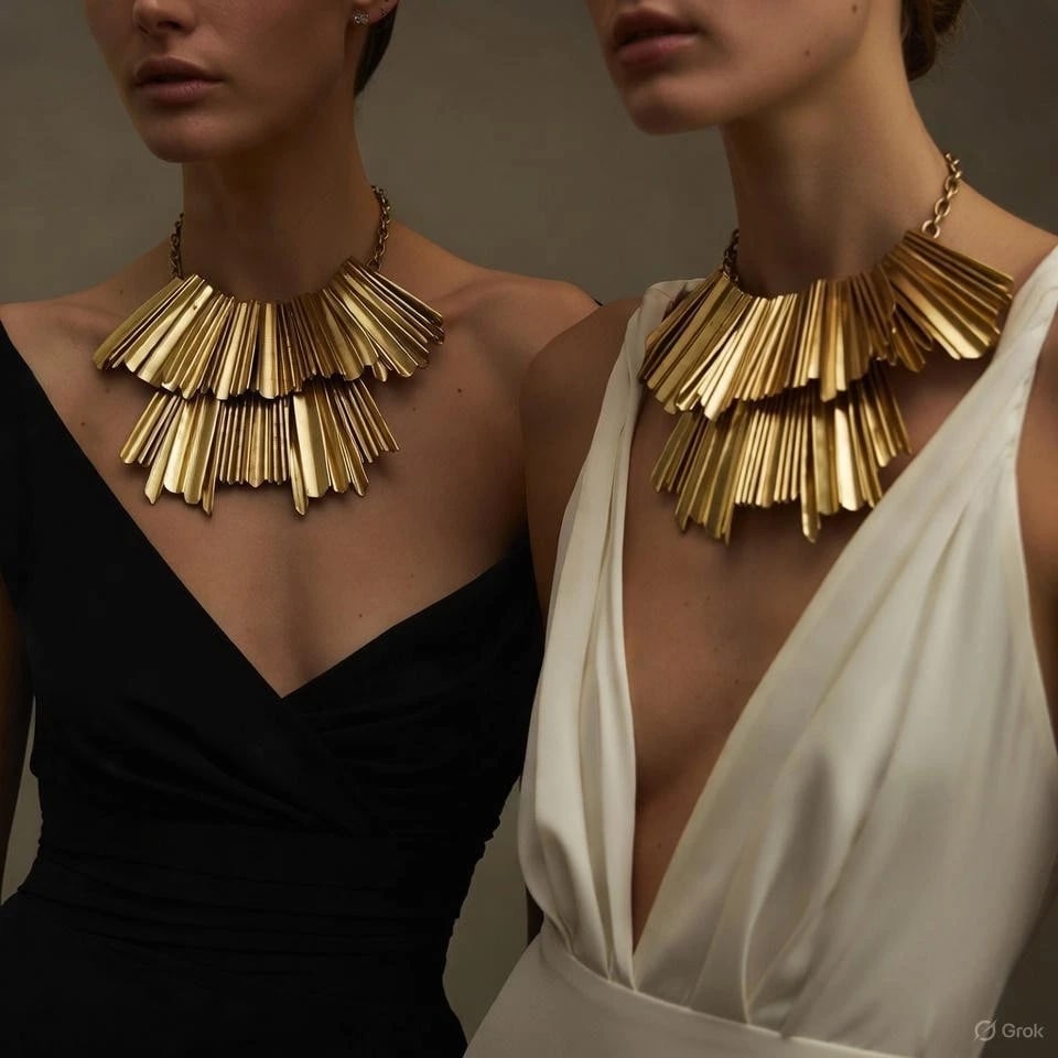 Hand Made Brass Brutalist Rippled Fringe Modernist Bib Necklace - 8