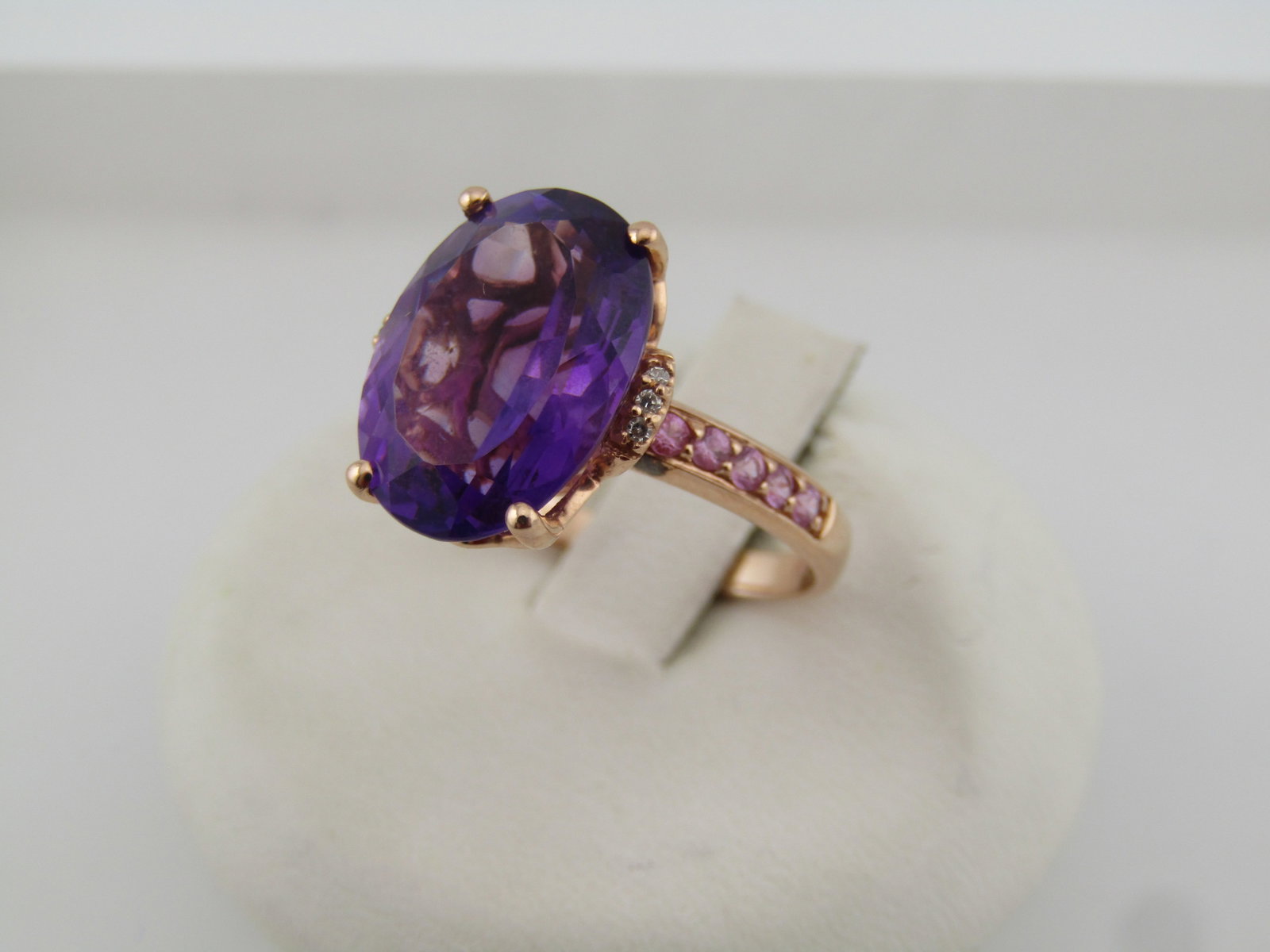 14kt Rose Gold Amethyst, Pink Sapphire & Diamond Ring, Sz, 7.5, 5 TCW, Signed Lali - 2
