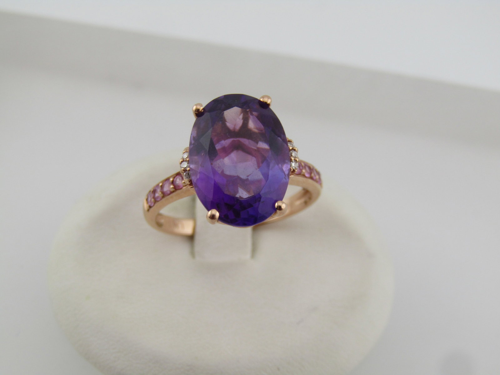 14kt Rose Gold Amethyst, Pink Sapphire & Diamond Ring, Sz, 7.5, 5 TCW, Signed Lali - 3