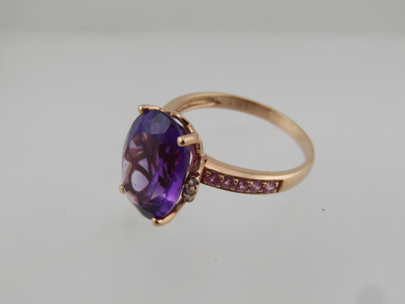 14kt Rose Gold Amethyst, Pink Sapphire & Diamond Ring, Sz, 7.5, 5 TCW, Signed Lali - 4