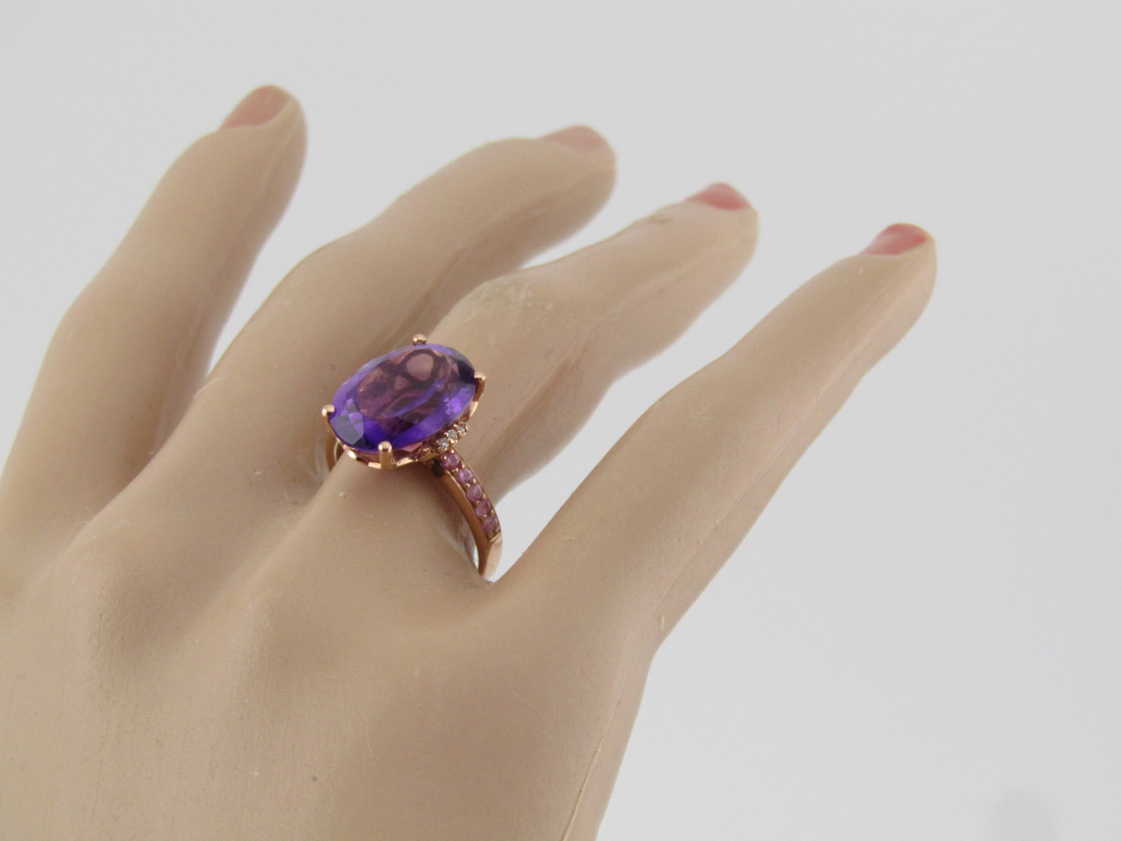 14kt Rose Gold Amethyst, Pink Sapphire & Diamond Ring, Sz, 7.5, 5 TCW, Signed Lali - 6