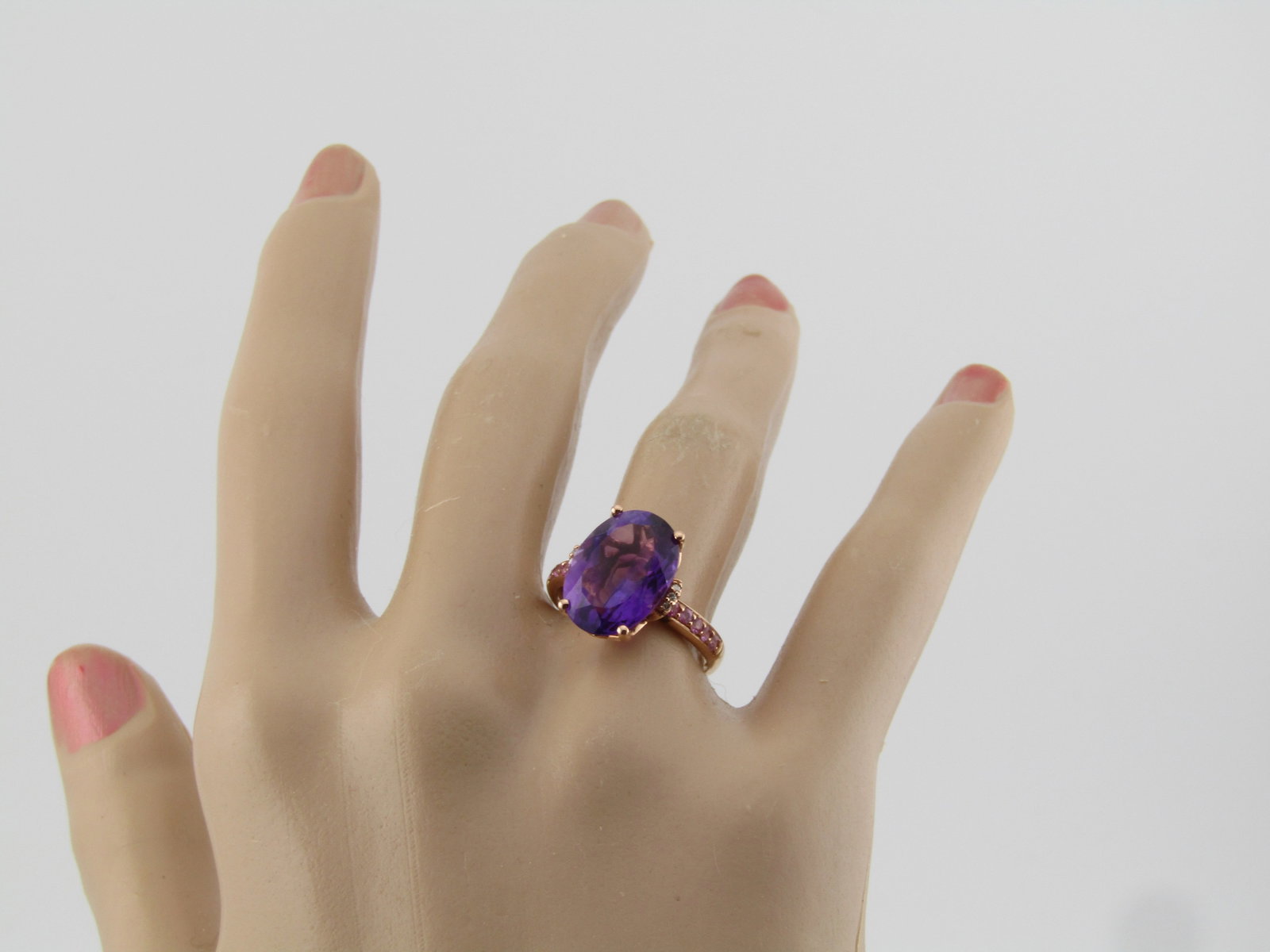 14kt Rose Gold Amethyst, Pink Sapphire & Diamond Ring, Sz, 7.5, 5 TCW, Signed Lali - 7