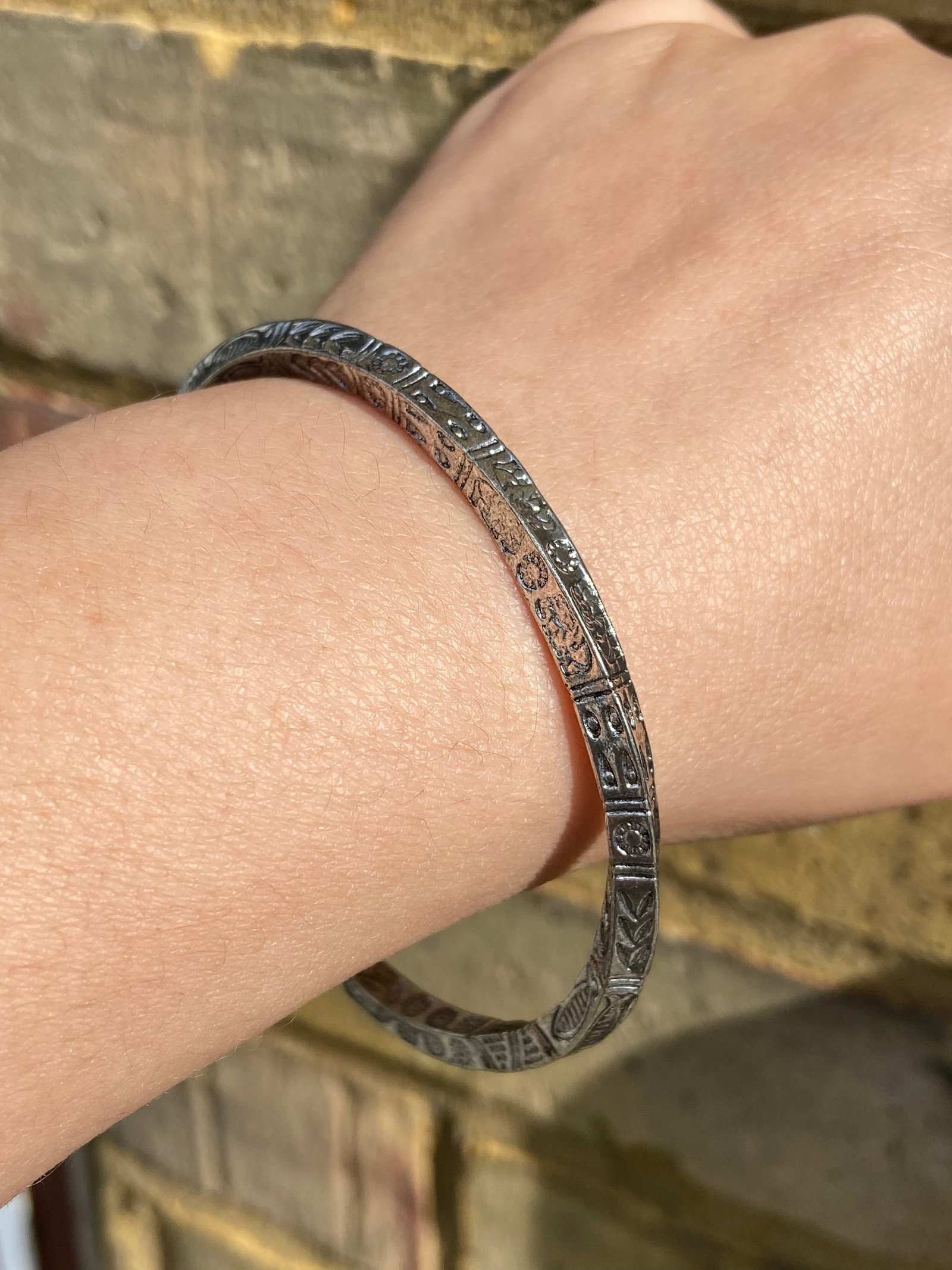 Eternal Totem Engraved Bangle - Titanium Steel - 6