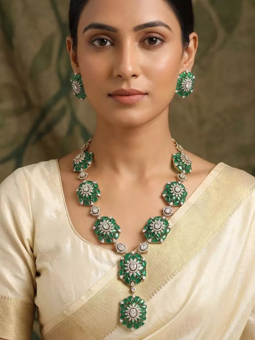 Green Crystal Floral American Diamond Wedding Necklace Set with Stud Earrings: Title:Green Crystal Floral American Diamond Wedding Necklace Set with Stud Earrings Reference:itemcode : JA0673 Reserve: $221.00 Shipping: Domestic: Shipping rates are determined by destination