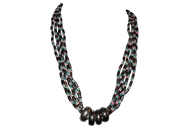 South East Asian Silver Tone Bead & Bone Necklace (1 of 6)