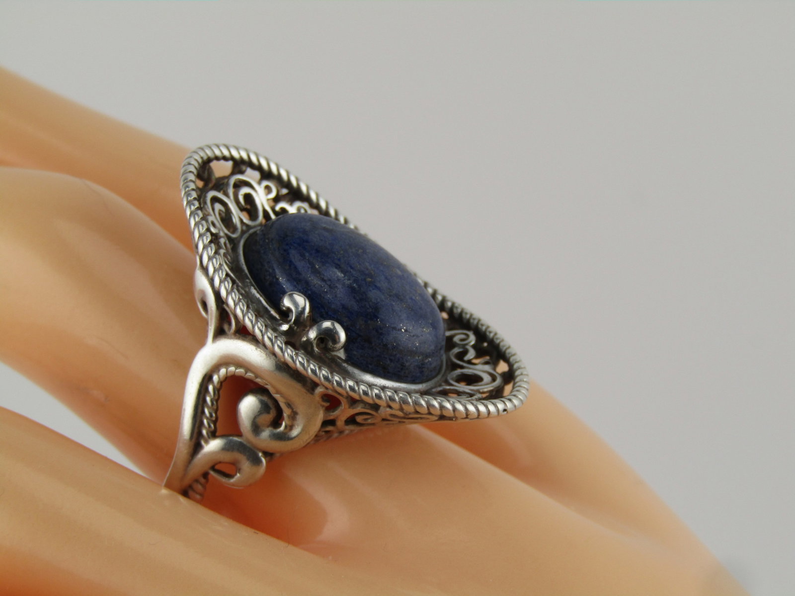 Sterling Carolyn Pollack Relios Blue Agate Ring, Sz. 9.25, Southwestern Vibe, 1980's-1990's - 9