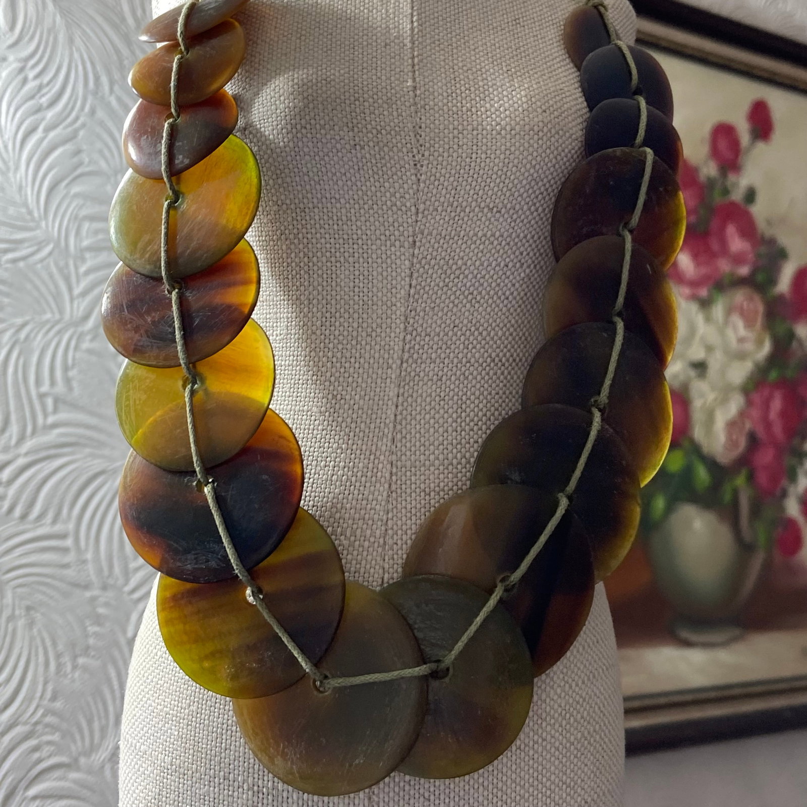 Vintage Tribal Horn Large Disc Beads Necklace - 2