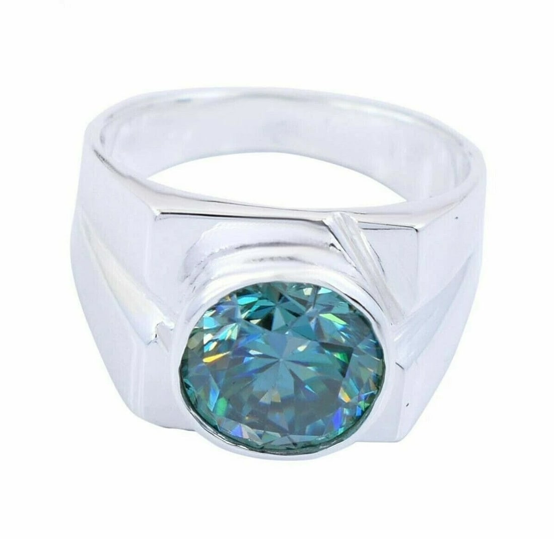 Hand Made Sterling Silver Solitaire Blue Diamond Ring 3.50 Cts - 6