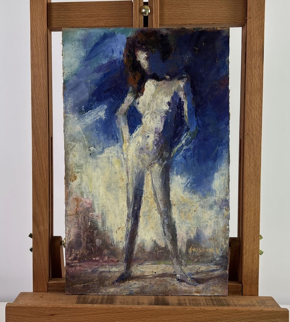 Oil painting Pensive portrait of a girl Vadim Aksenov: NoAAA5020The oil painting on hardboard titled "Pensive portrait of a girl" captures a moment suspended between introspection and presence, rendered with a palette that balances emotional subtlety and 