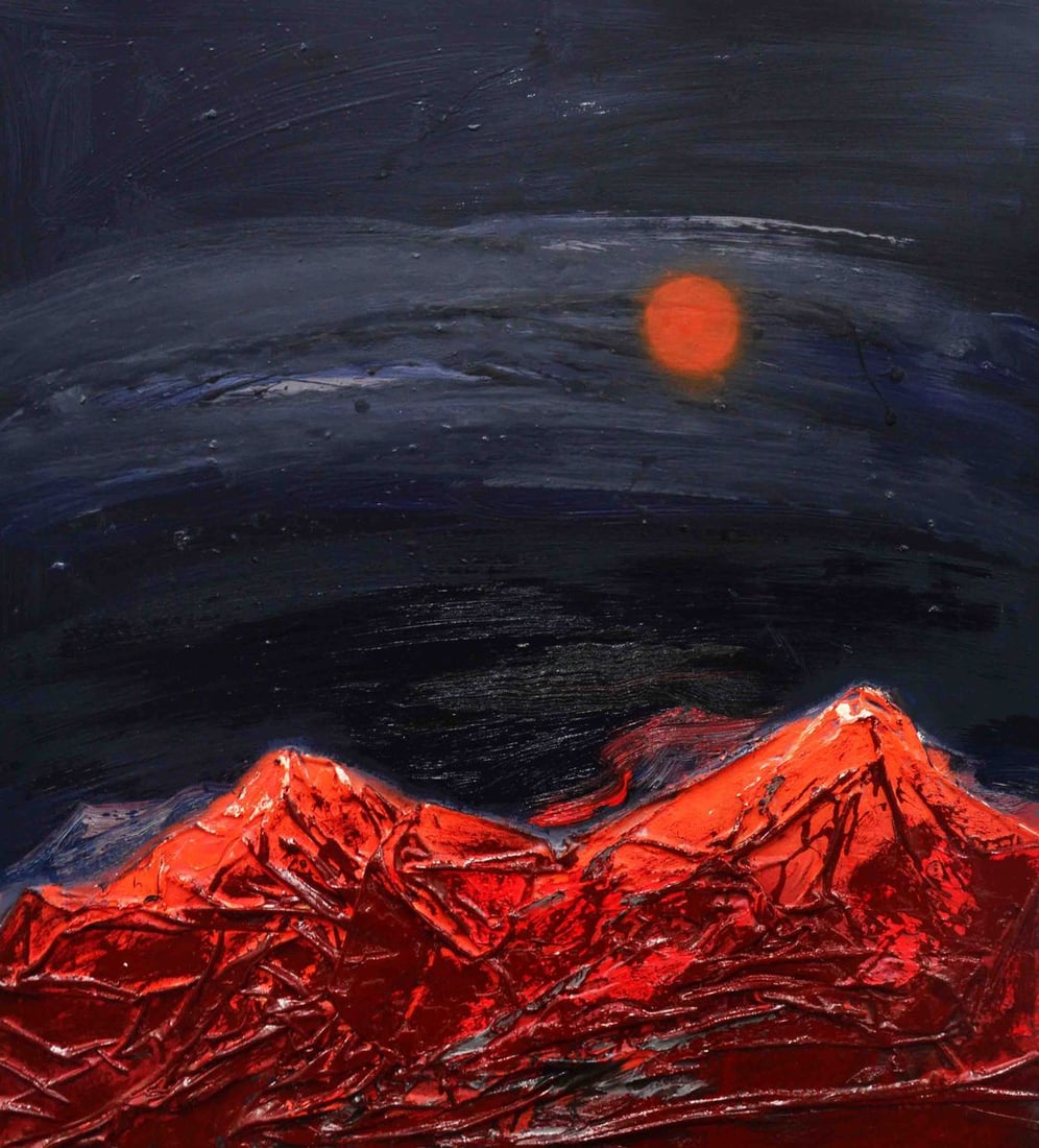 Oil painting Red Night Mountains Natalia Korf-Ivaniuk (1 of 6)