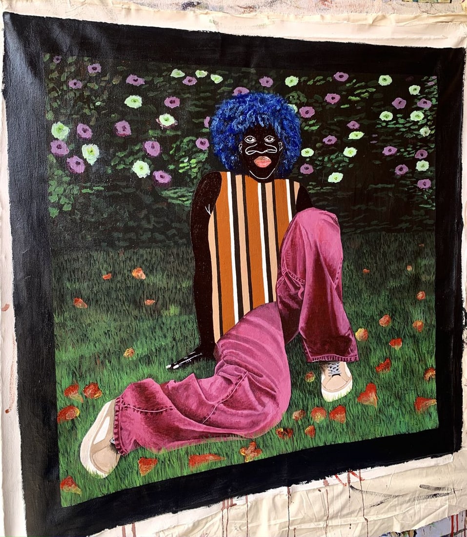 Acrylic painting Among Petals and grass Akintomide Akinshola - 2