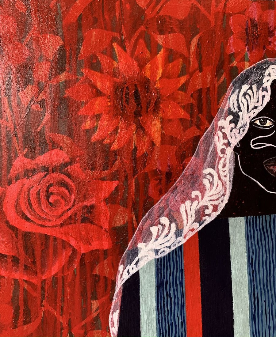 Acrylic painting In Silence Among the Roses Akintomide Akinshola - 3