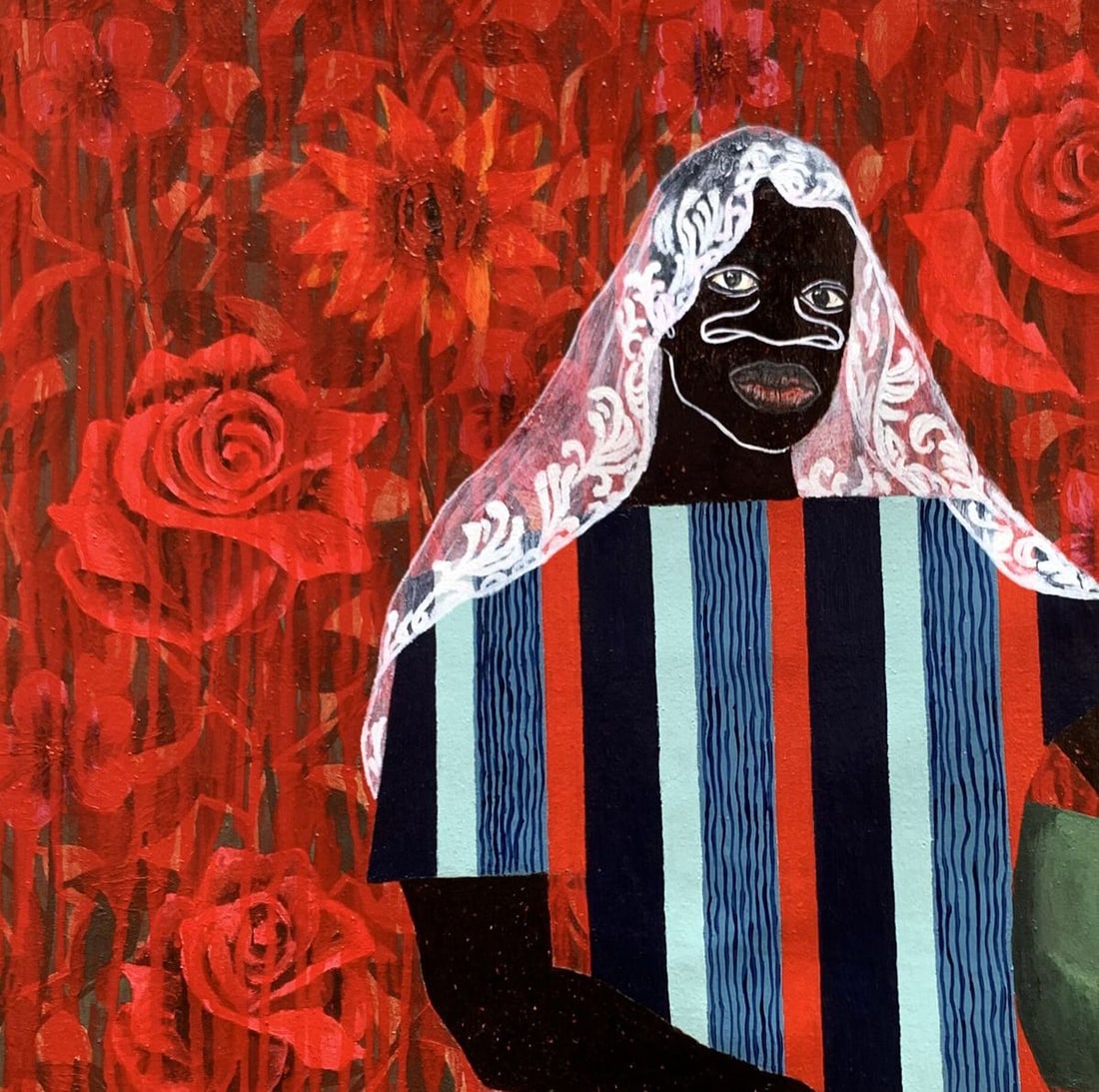 Acrylic painting In Silence Among the Roses Akintomide Akinshola - 4