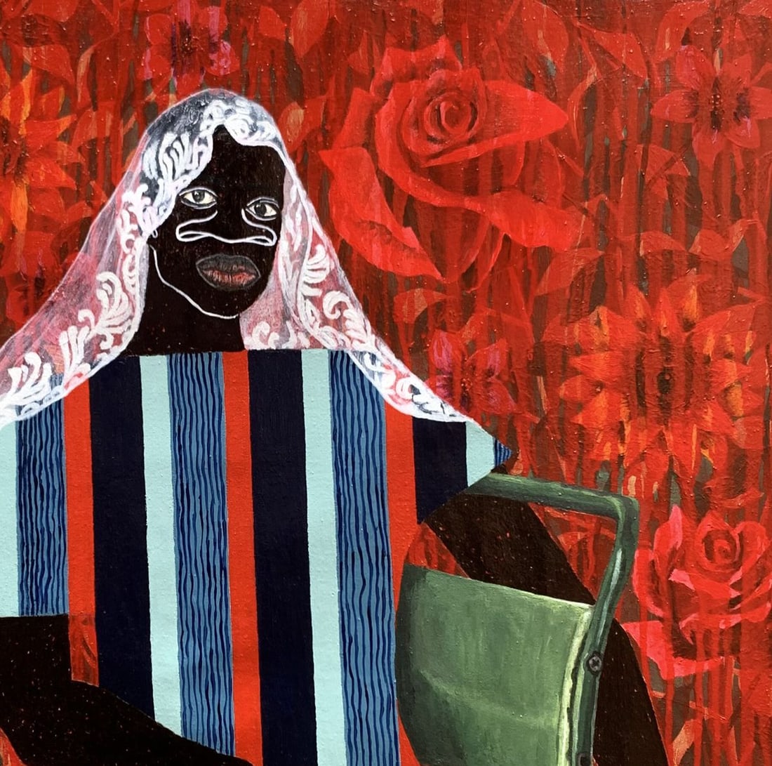 Acrylic painting In Silence Among the Roses Akintomide Akinshola - 5