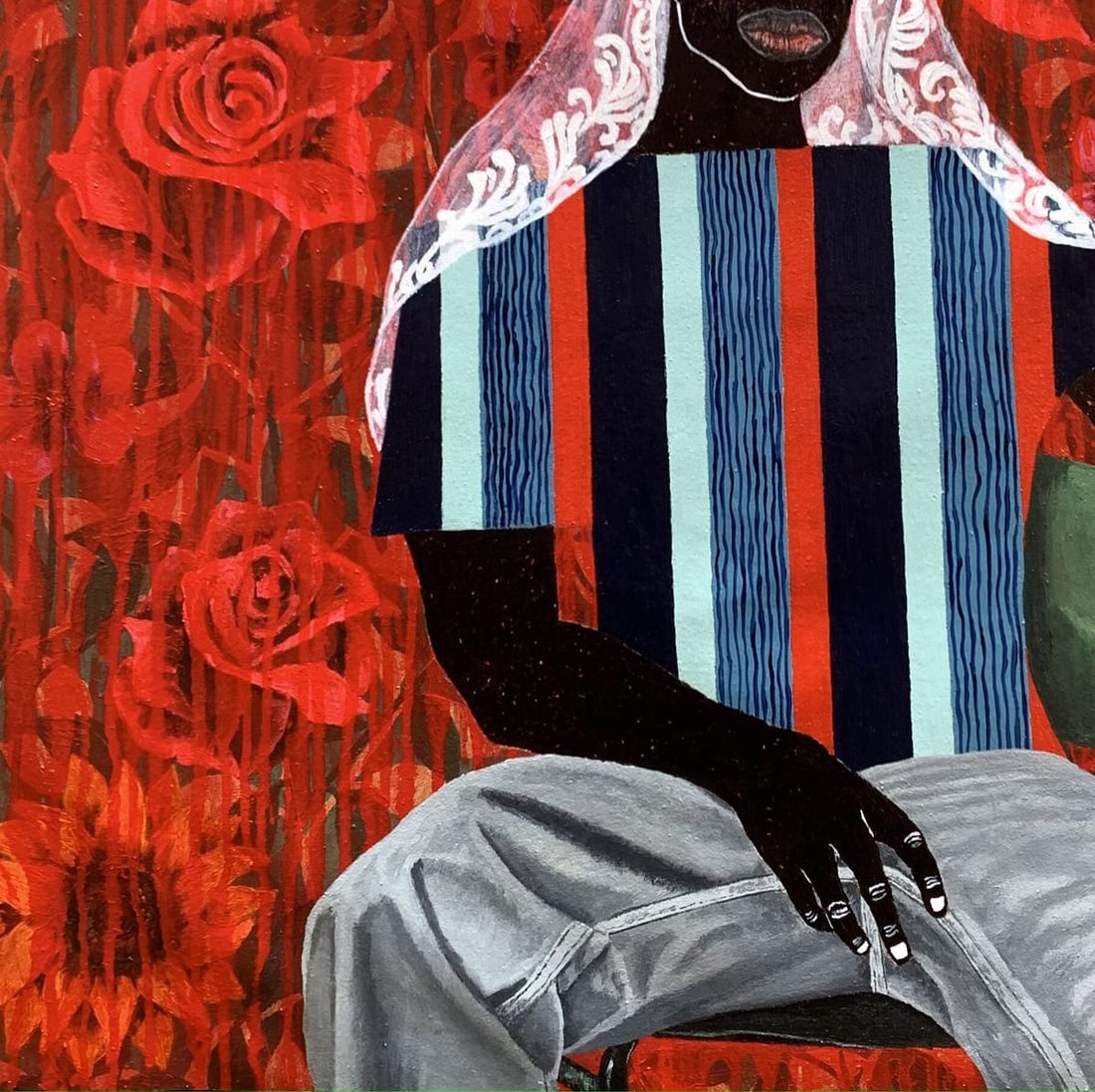Acrylic painting In Silence Among the Roses Akintomide Akinshola - 6