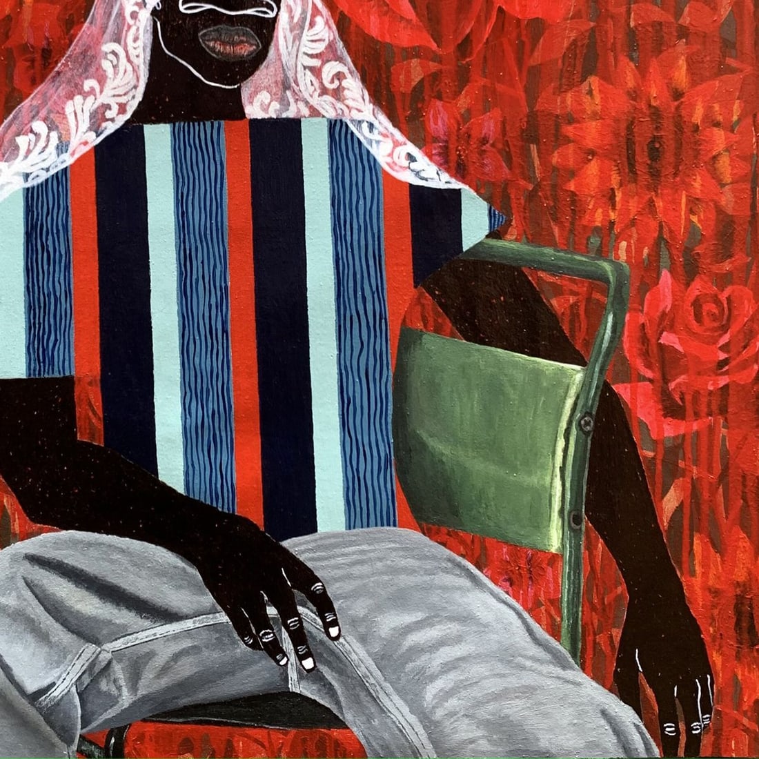 Acrylic painting In Silence Among the Roses Akintomide Akinshola - 7