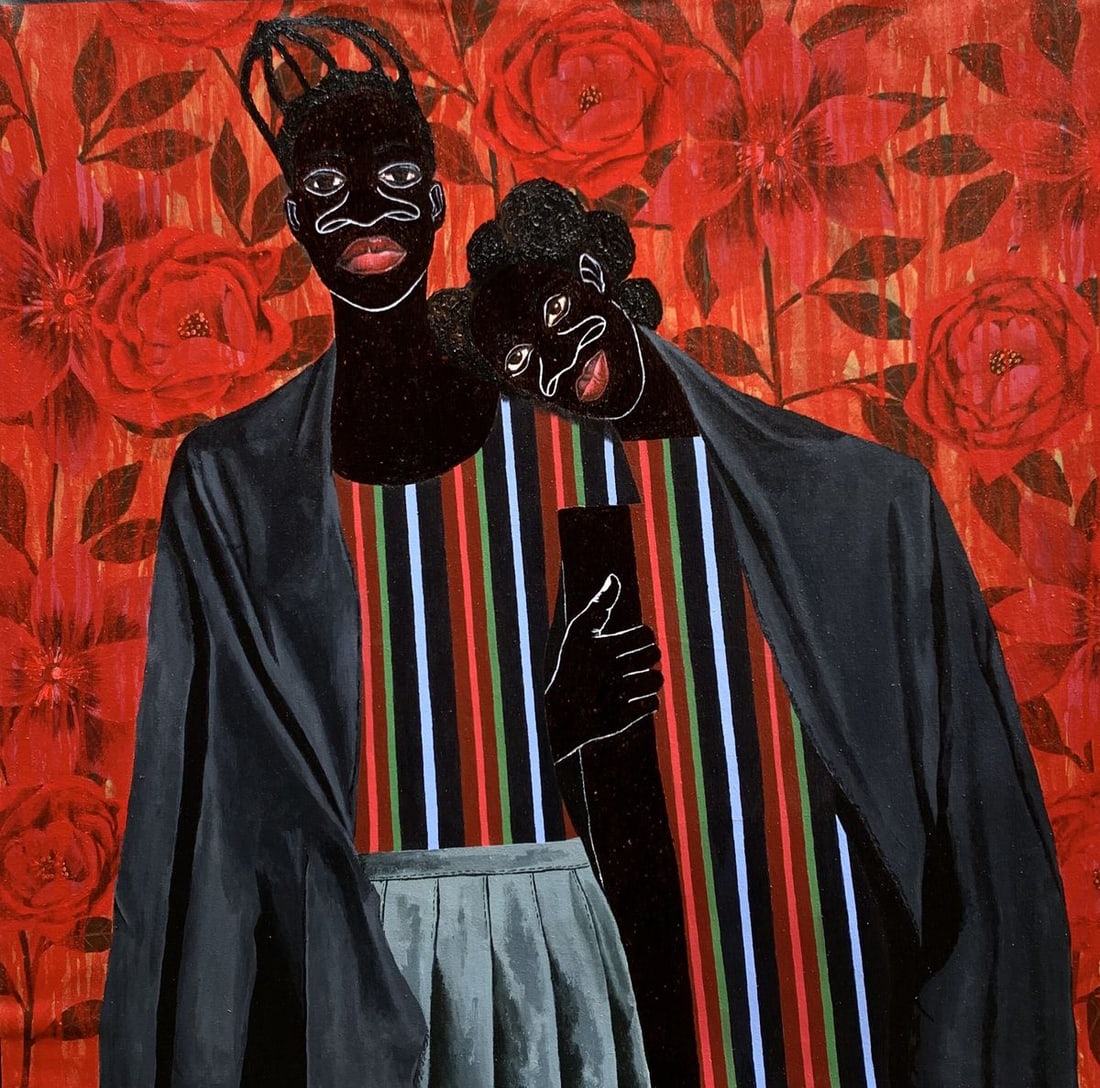 Acrylic painting Support Among the Red Flowers Akintomide Akinshola: NoAkins 8Exploring space between stillness and becoming. In the quietness before growth. The soil may be still, yet within it life is gathering strength.*** ABOUT THIS PAINTING **** TITLE: "Support Am
