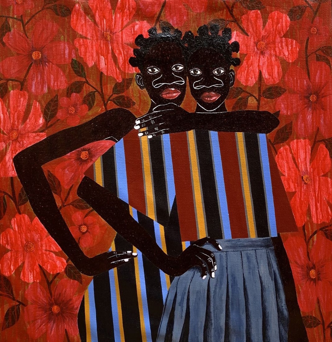 Acrylic painting The hug that Holds the World Akintomide Akinshola: NoAkins 10In the shelter of each other, we find the strength to endure.*** ABOUT THIS PAINTING **** TITLE: "The hug that Holds the World" - From the series "How fragile we are when it isn't blossoming