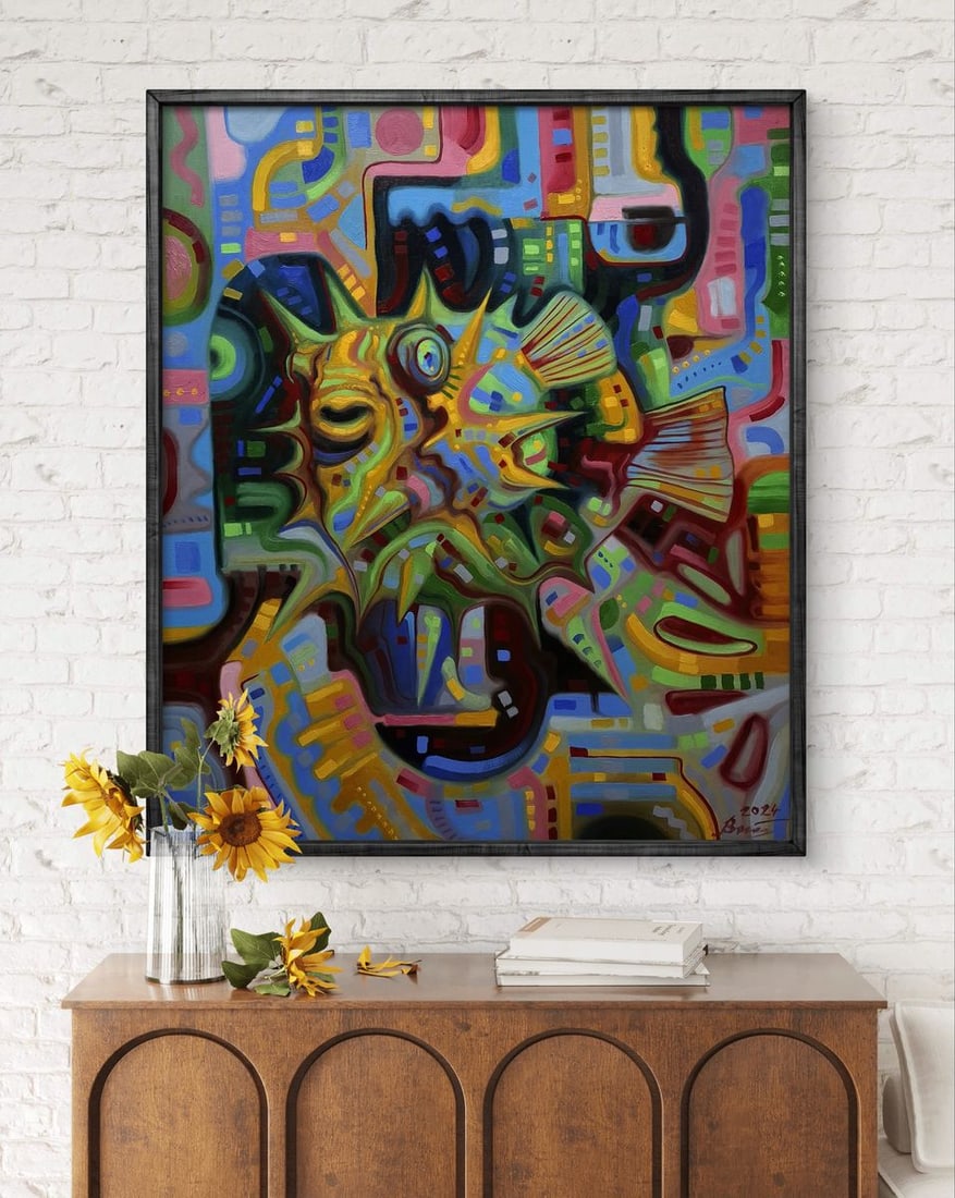 Oil painting Green Electric Fugu Sergey Voichenko - 2