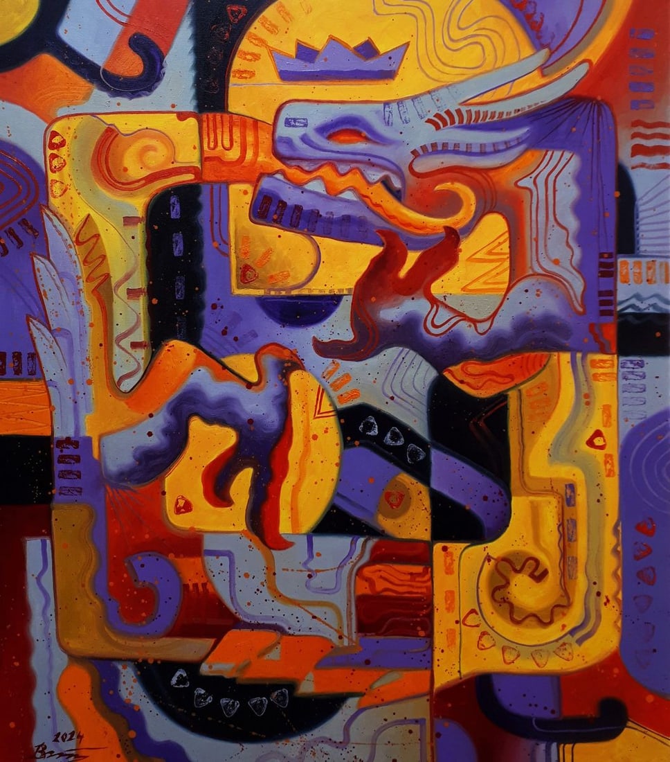 Oil painting Biting the tail Sergey Voichenko: NoVoich 155*** ABOUT THIS PAINTING **** TITLE: "Biting the tail"* ARTISTS: Sergey Voichenko* SIZE: 80x70 cm/'31.49x27.55 inches' * MEDIUM: oil, canvas* HAND PAINTED: Original painting from our