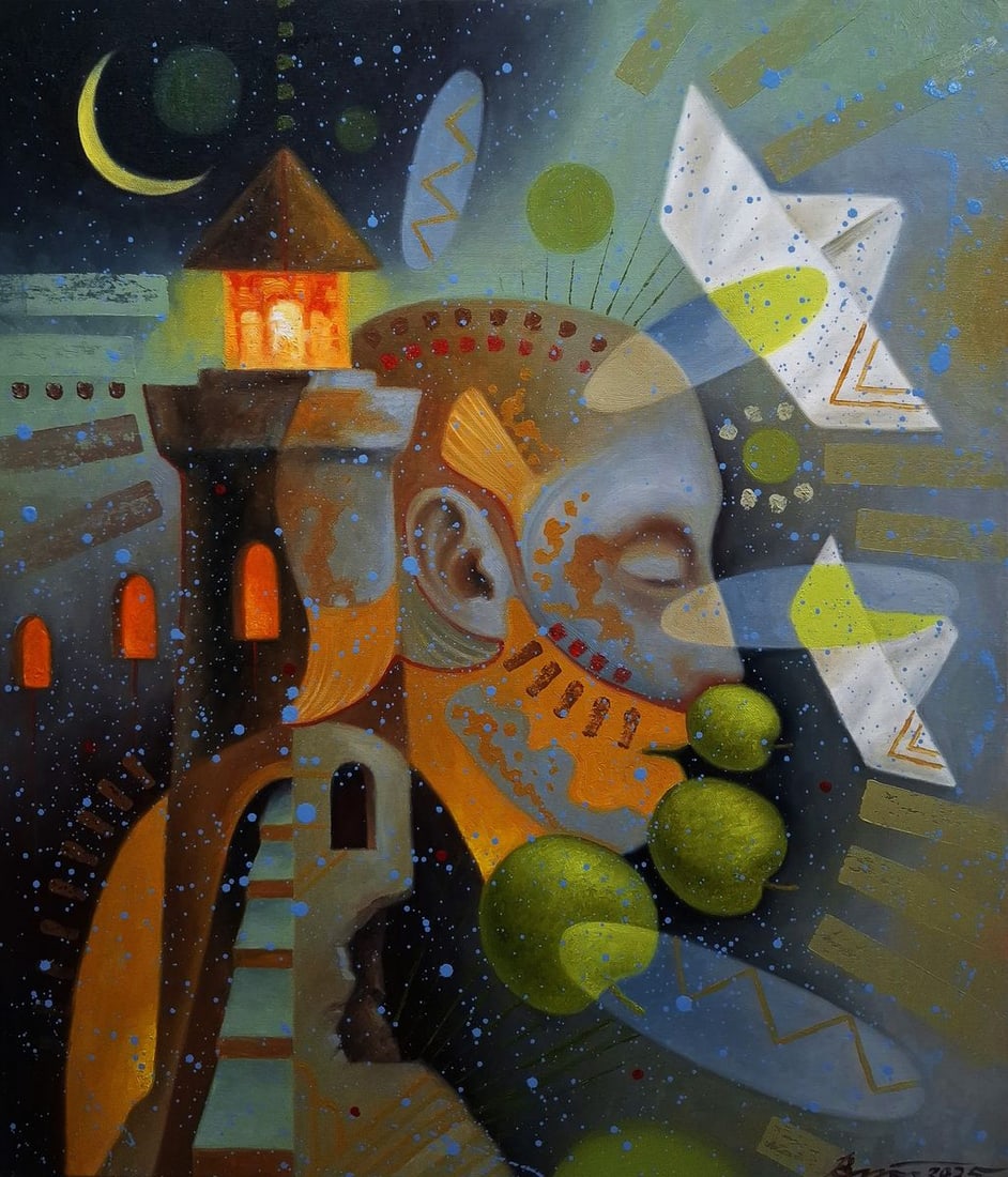 Oil painting A person sees dreams Sergey Voichenko: NoVoich 164*** ABOUT THIS PAINTING **** TITLE: "A person sees dreams"* ARTISTS: Sergey Voichenko* SIZE: 70x60 cm/'27.55x23.62 inches' * MEDIUM: oil, canvas* HAND PAINTED: Original painting from our co