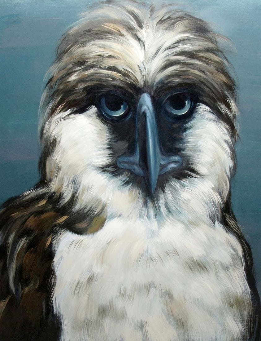 Oil painting Bird Igor Konovalov: NoKon 121"Bird" by Ukrainian artist Igor Konovalov is a strikingly detailed portrait of a bird, capturing the depth and intensity of its gaze with a remarkable sense of realism. The bird's eyes serve 