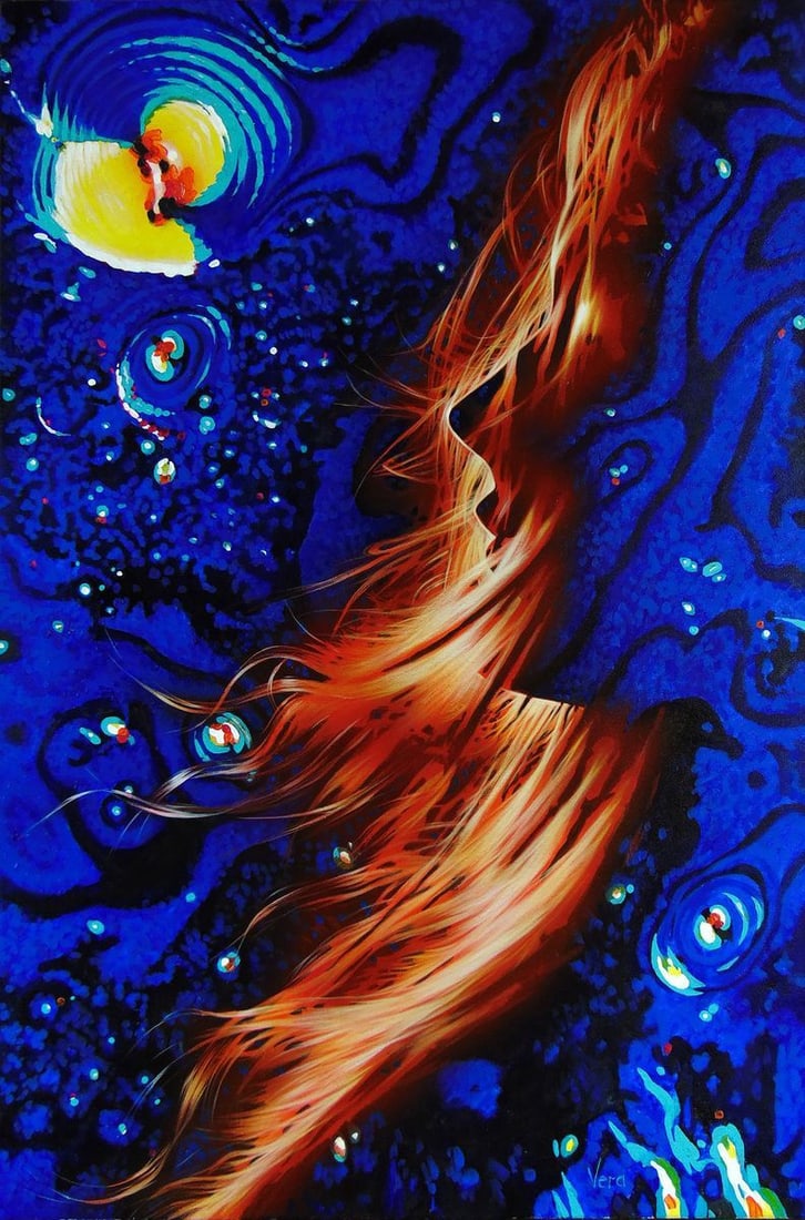 Oil painting Scotch Goncharenko V. V.: NoGonch 1"Scotch" is a mesmerizing abstract oil painting that captures the essence of dynamic motion and vibrant energy. The painting is dominated by a striking contrast between the deep, rich blues