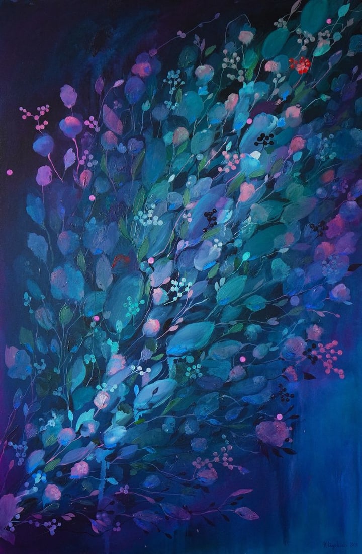 Oil painting Swan Victoria Kagalovska: NoKagal 11When I painted this picture, I was thinking about space, the universe, the stars and the aurora borealis, the Milky Way. Why Swan? Look closely.*** ABOUT THIS PAINTING **** TITLE: "Swan"*