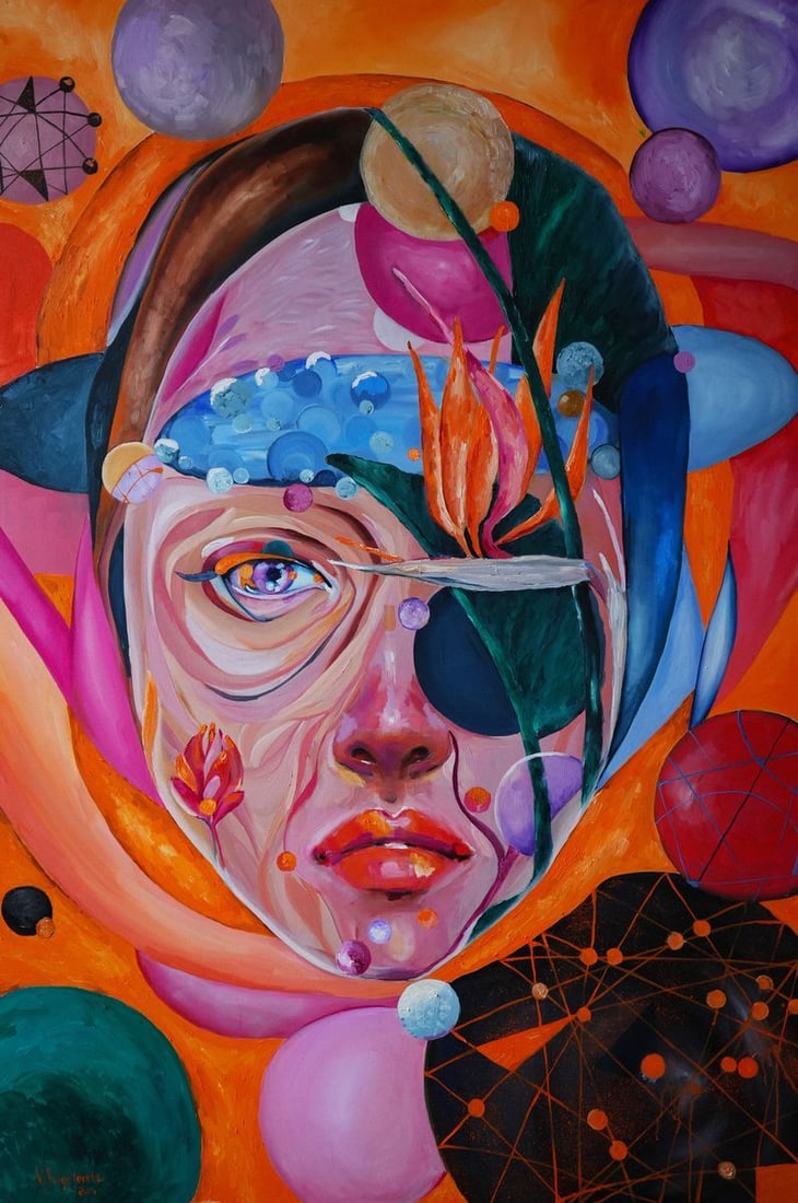 Oil painting Microcosm Victoria Kagalovska: NoKagal 12What place God occupies in the world, such is the soul in man. What is important for the world, such is the body for us. So let the worst serve the best. A painting on the theme of man in