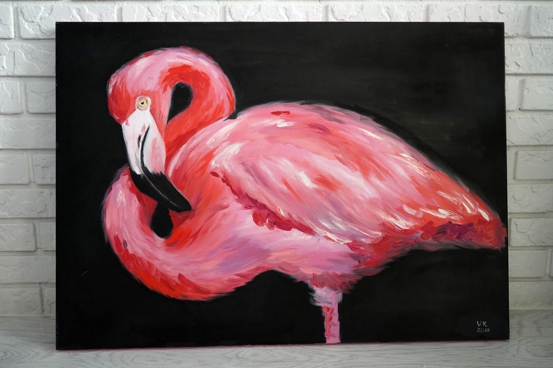 Oil painting Pink flamingo Victoria Kagalovska - 2