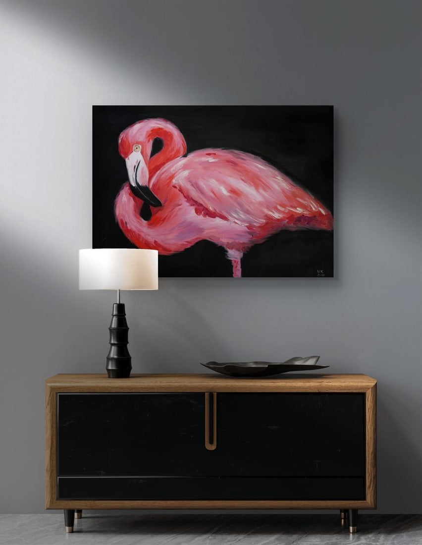 Oil painting Pink flamingo Victoria Kagalovska - 5