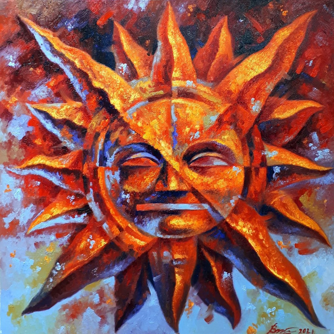 Oil painting The sun shines bright Sergey Voichenko: NoVoich 100"The Sun Shines Bright" is an abstract oil painting that radiates the dynamic energy and warmth of the sun. The canvas is alive with a fiery palette of oranges, reds, and yellows, invoking 